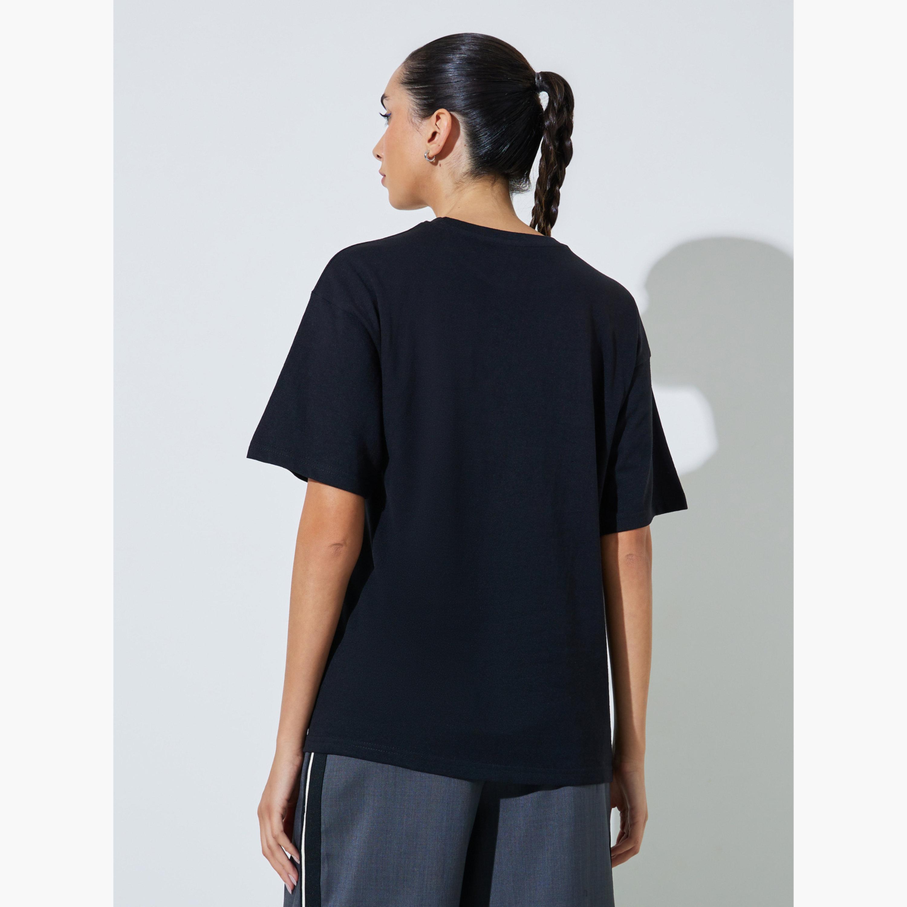 Styli Black Oversized Round Neck T-Shirt-women-clothing-tshirts-image-4