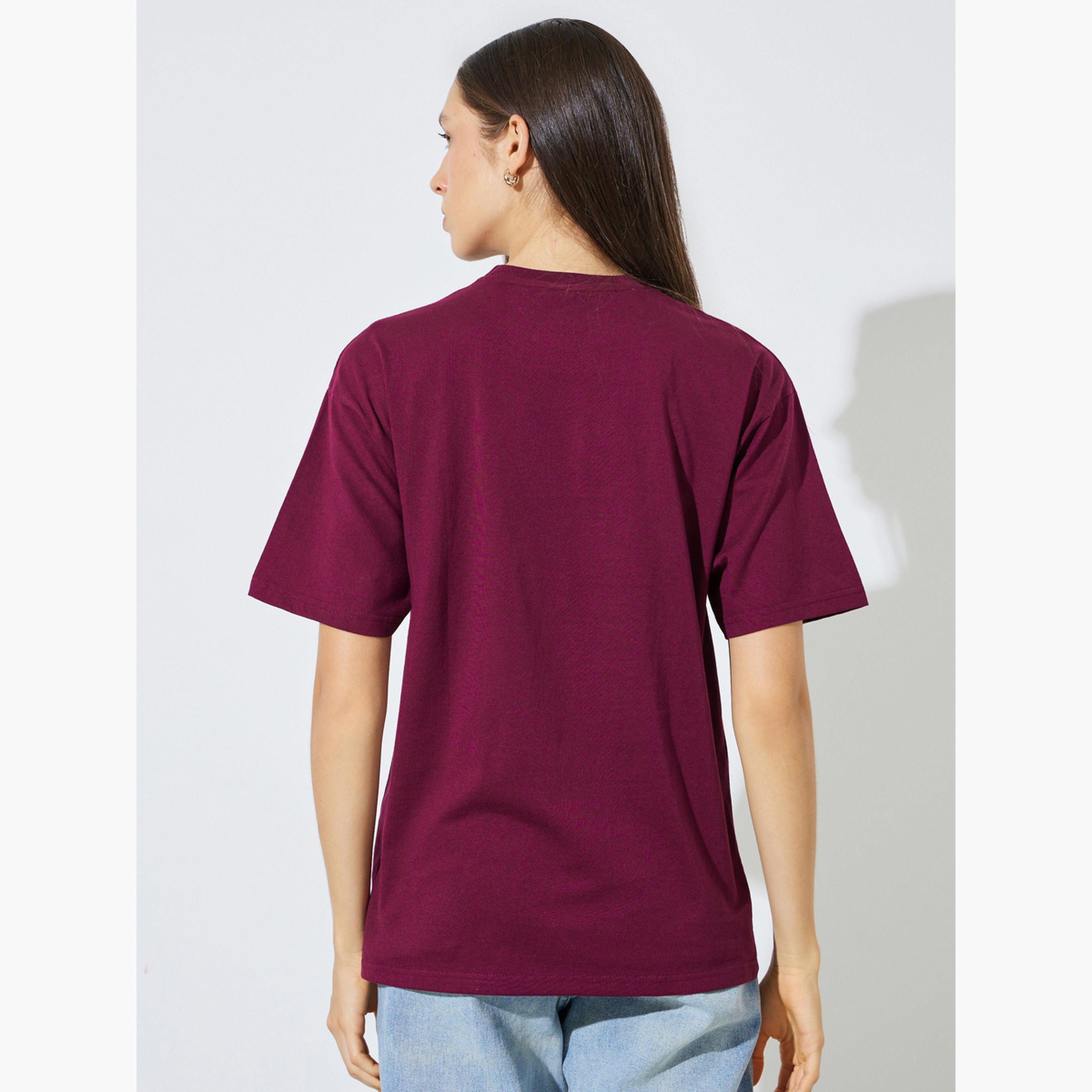 Styli Red Slogan Print Short Sleeves Oversized T-Shirt-women-clothing-tshirts-image-3