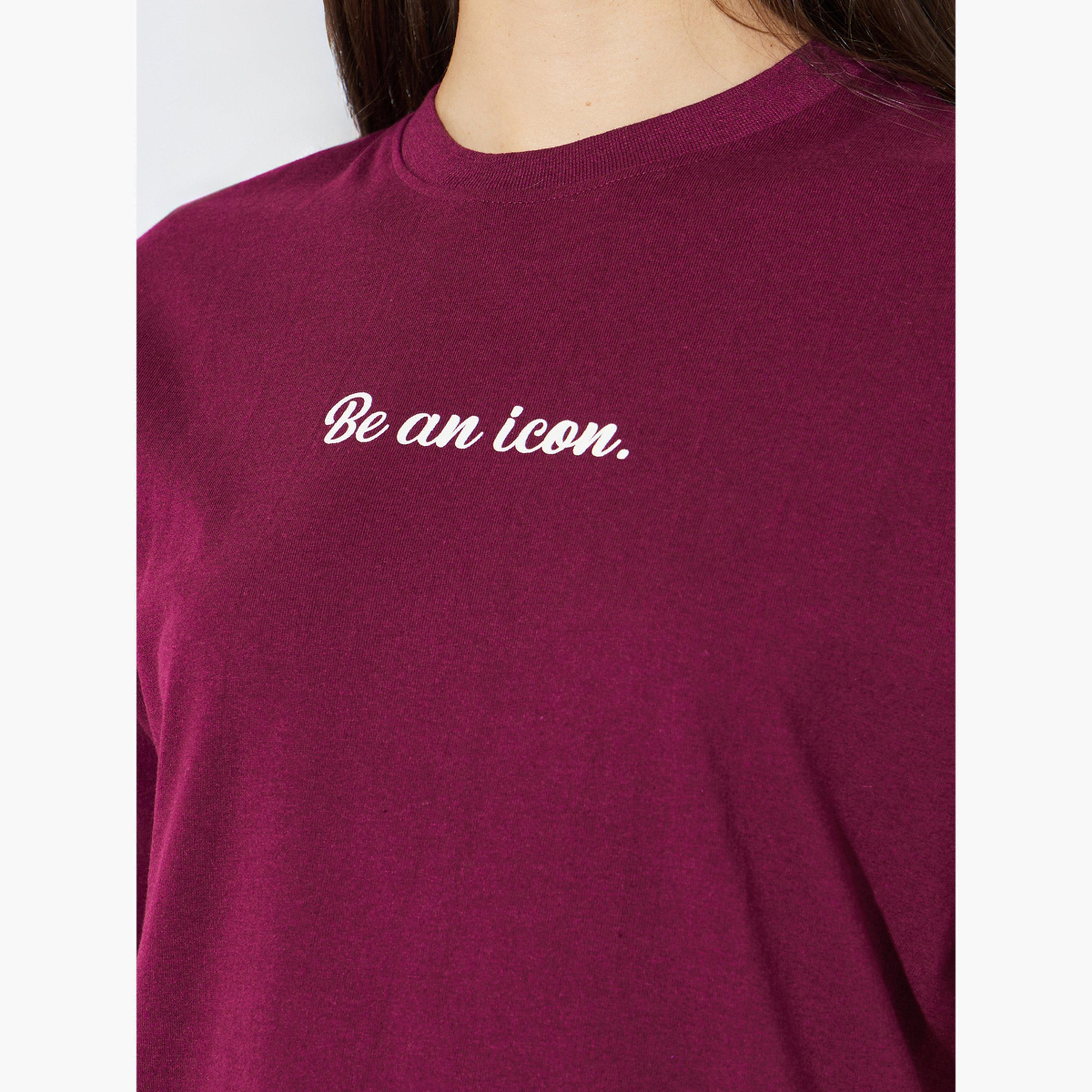 Styli Red Slogan Print Short Sleeves Oversized T-Shirt-women-clothing-tshirts-image-5