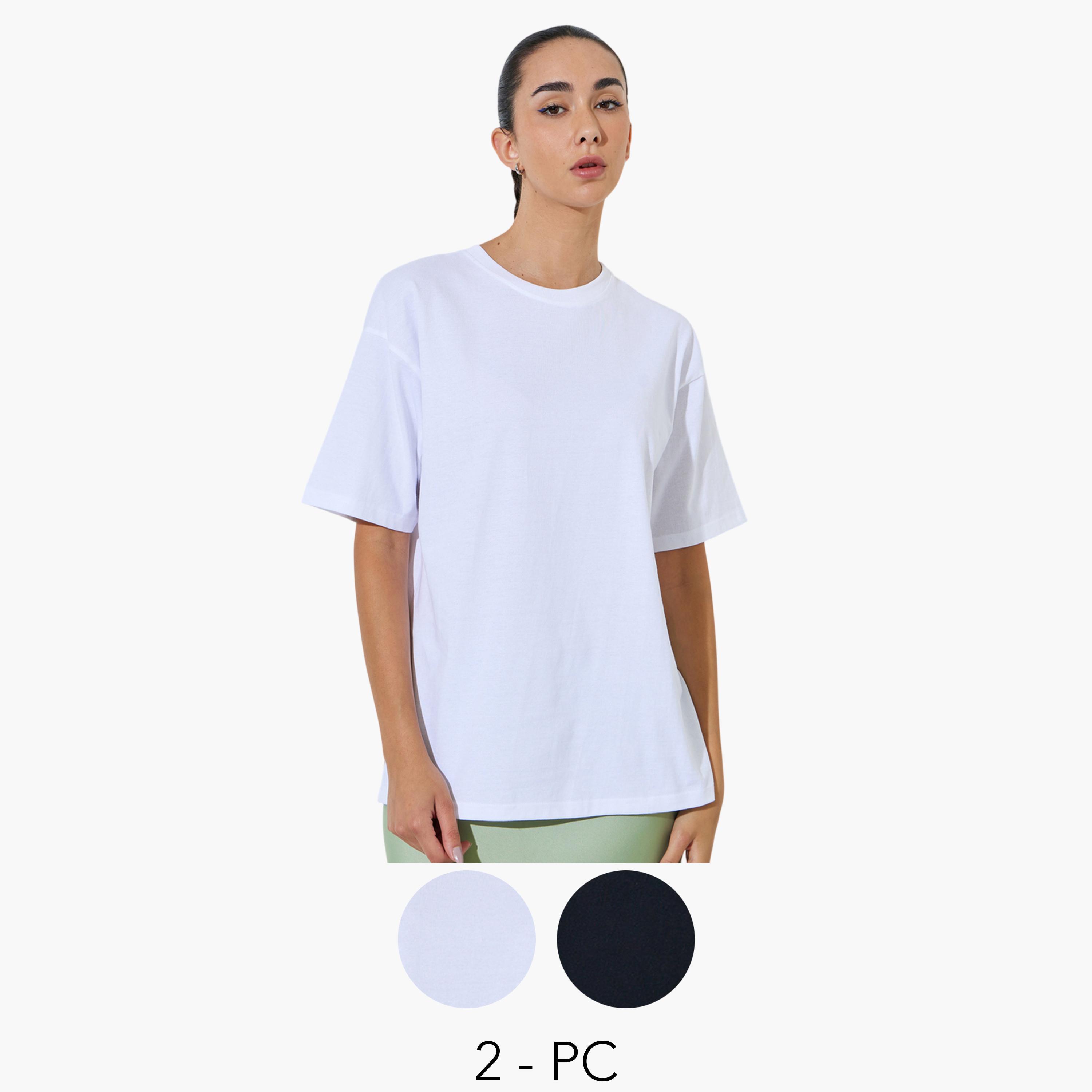 طقم من 2 تيشيرت أساسي بياقة دائرية-women-clothing-tshirts-image-1