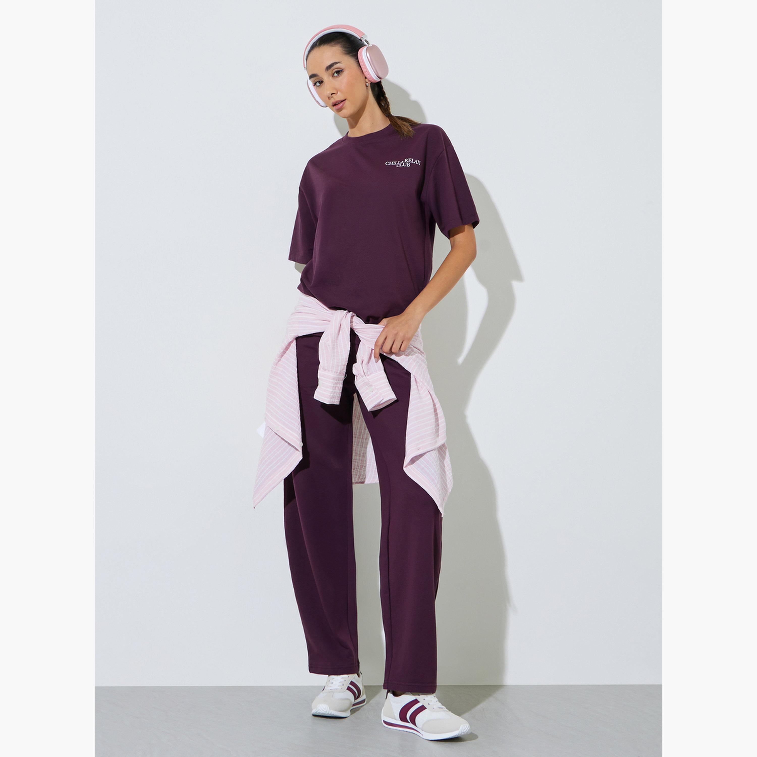 تيشيرت واسع بطبعة شعار من خليط القطن-women-clothing-tshirts-image-2
