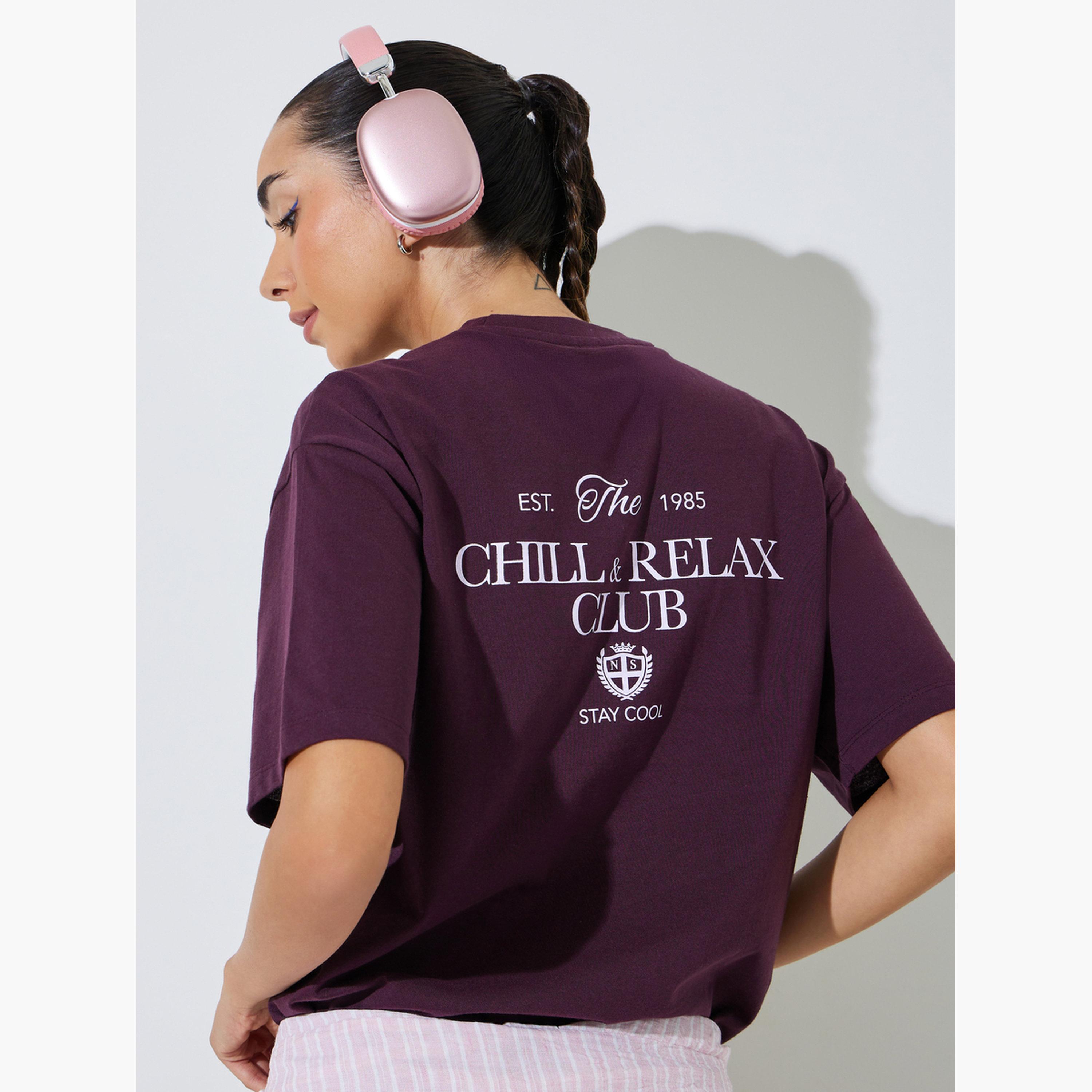 تيشيرت واسع بطبعة شعار من خليط القطن-women-clothing-tshirts-image-3