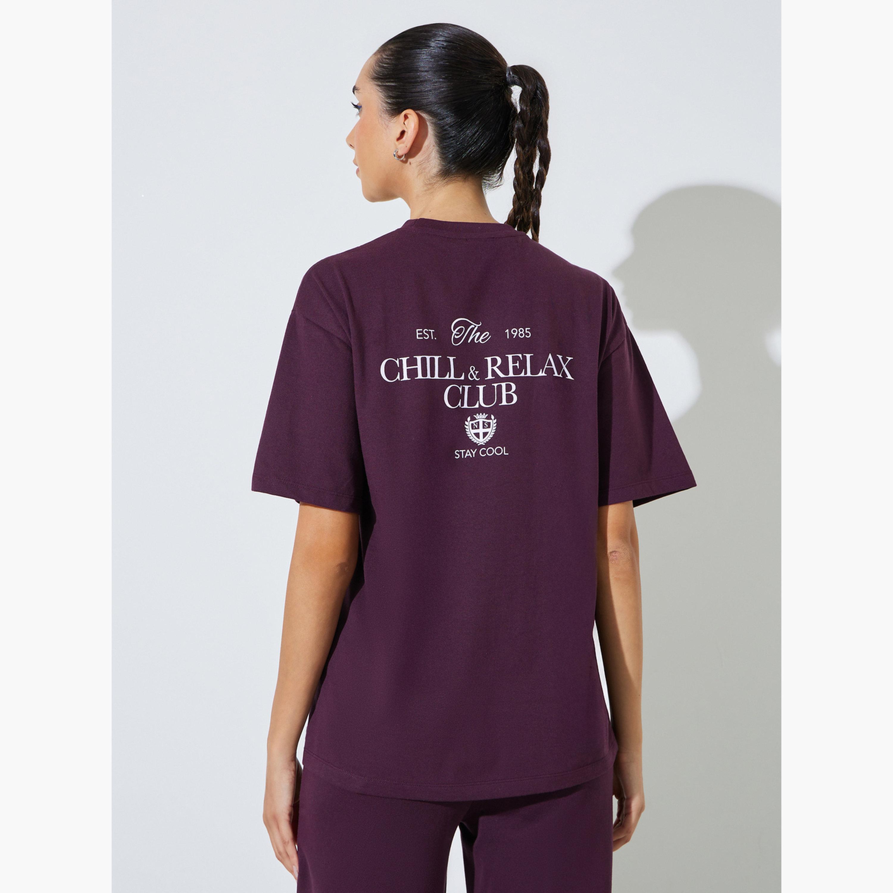تيشيرت واسع بطبعة شعار من خليط القطن-women-clothing-tshirts-image-4