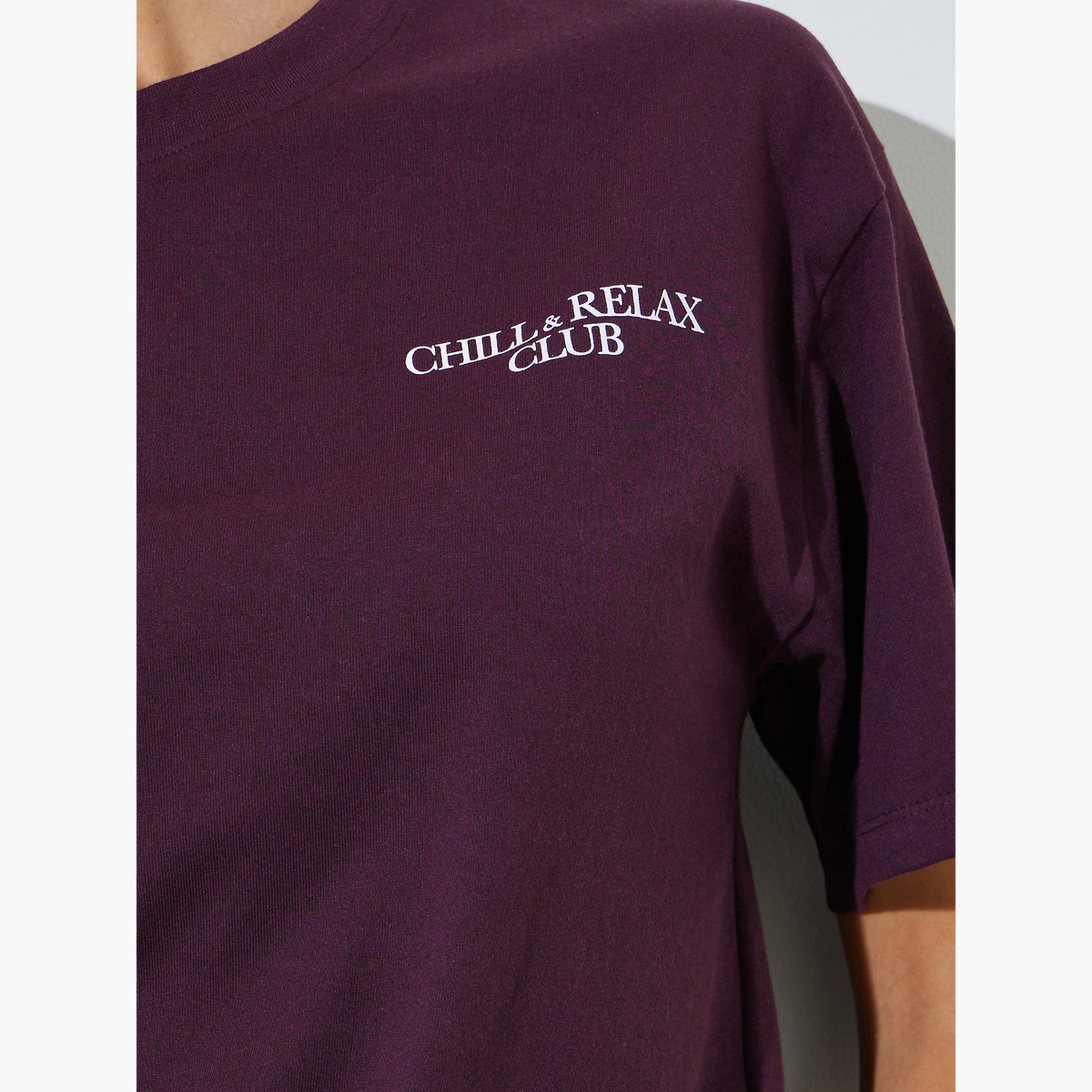 تيشيرت واسع بطبعة شعار من خليط القطن-women-clothing-tshirts-image-5