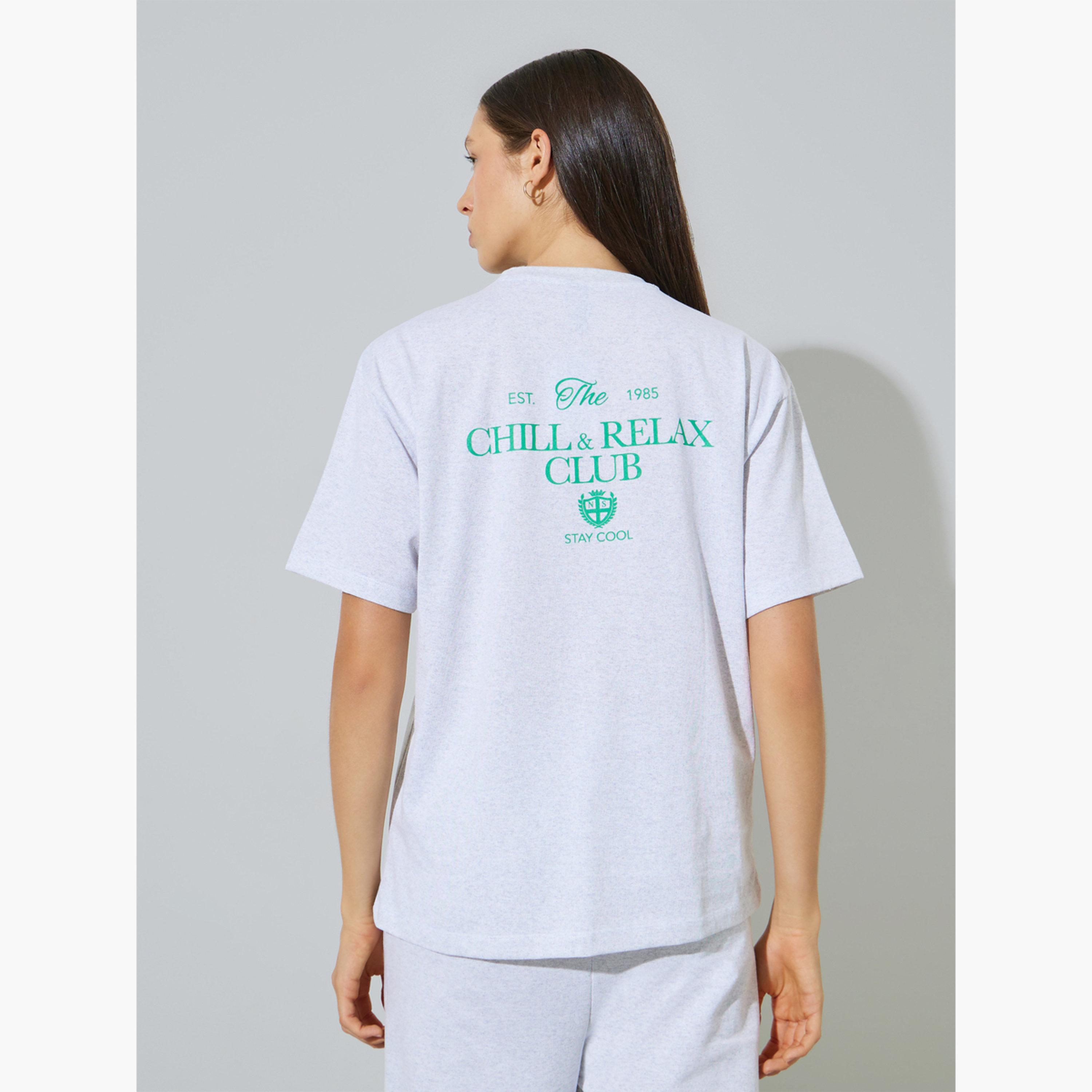 Styli Grey Oversized Slogan Print Cotton Blend T-Shirt-women-clothing-tshirts-image-4