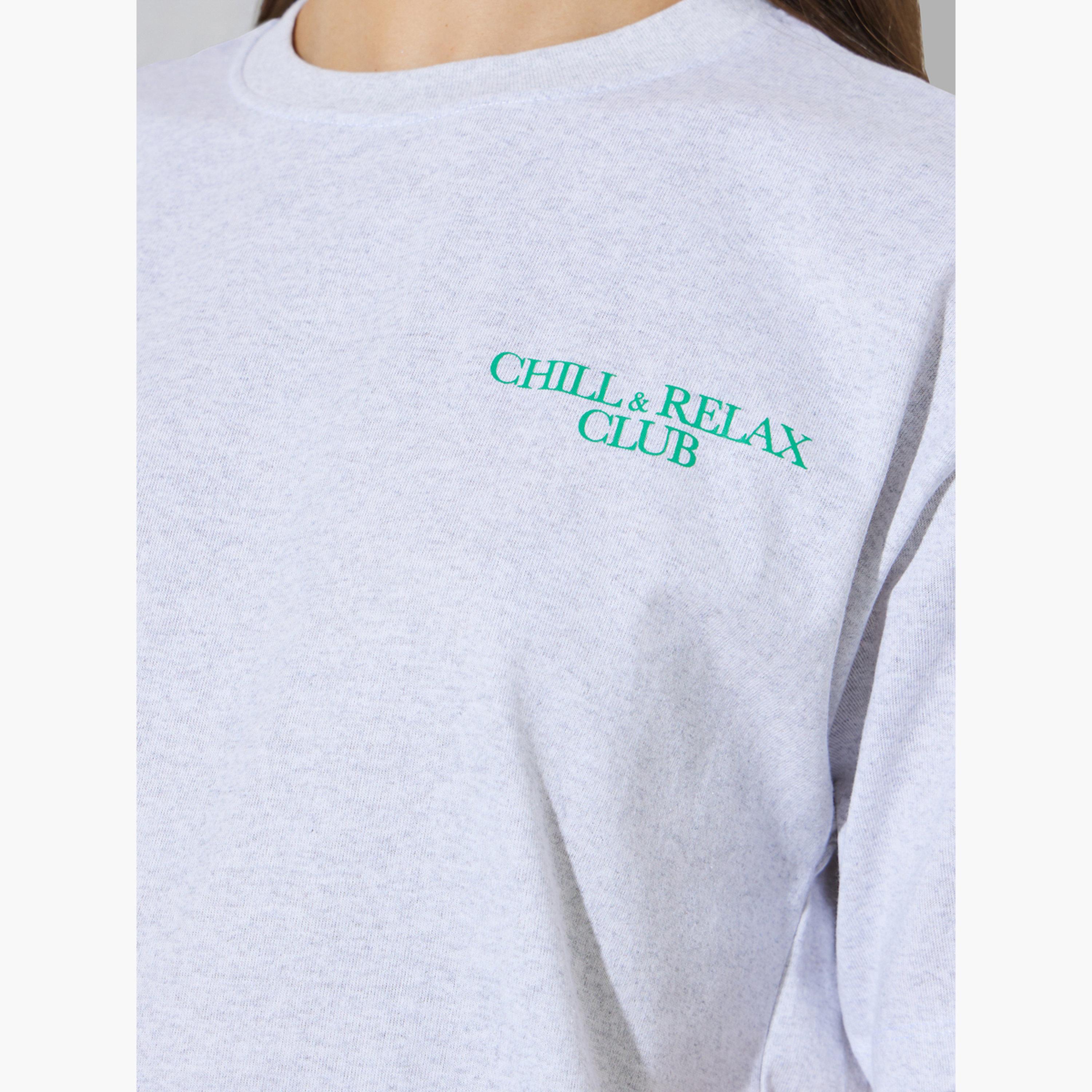 Styli Grey Oversized Slogan Print Cotton Blend T-Shirt-women-clothing-tshirts-image-5
