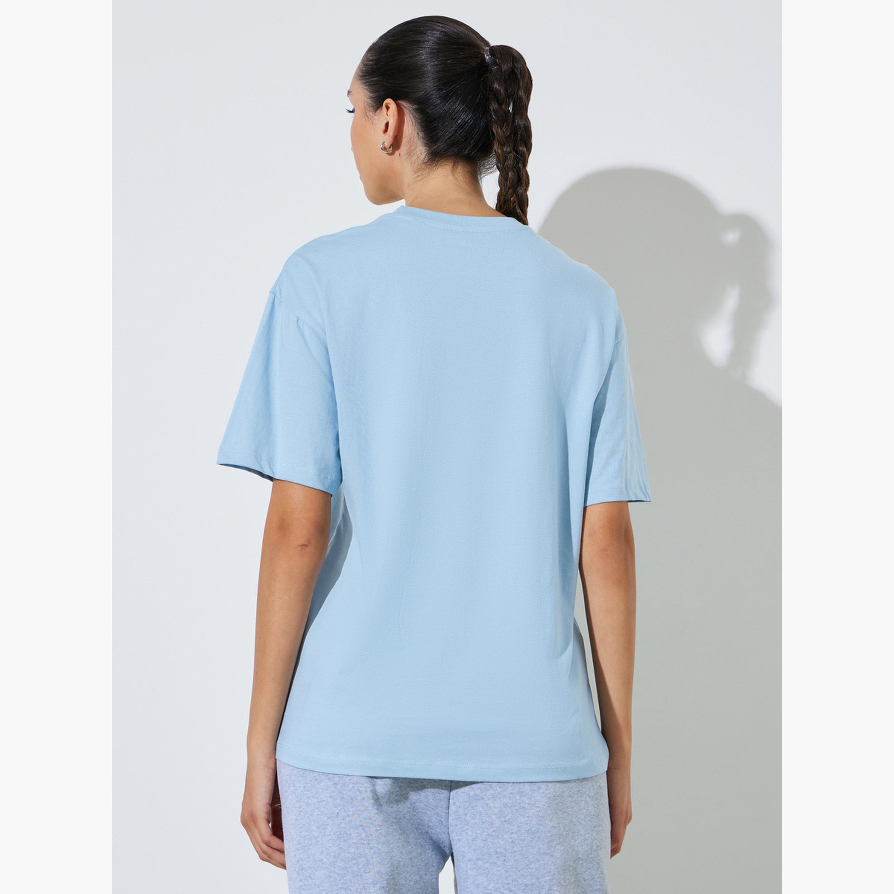Styli Blue Embroidered Oversized Cotton T-Shirt-women-clothing-tshirts-image-4