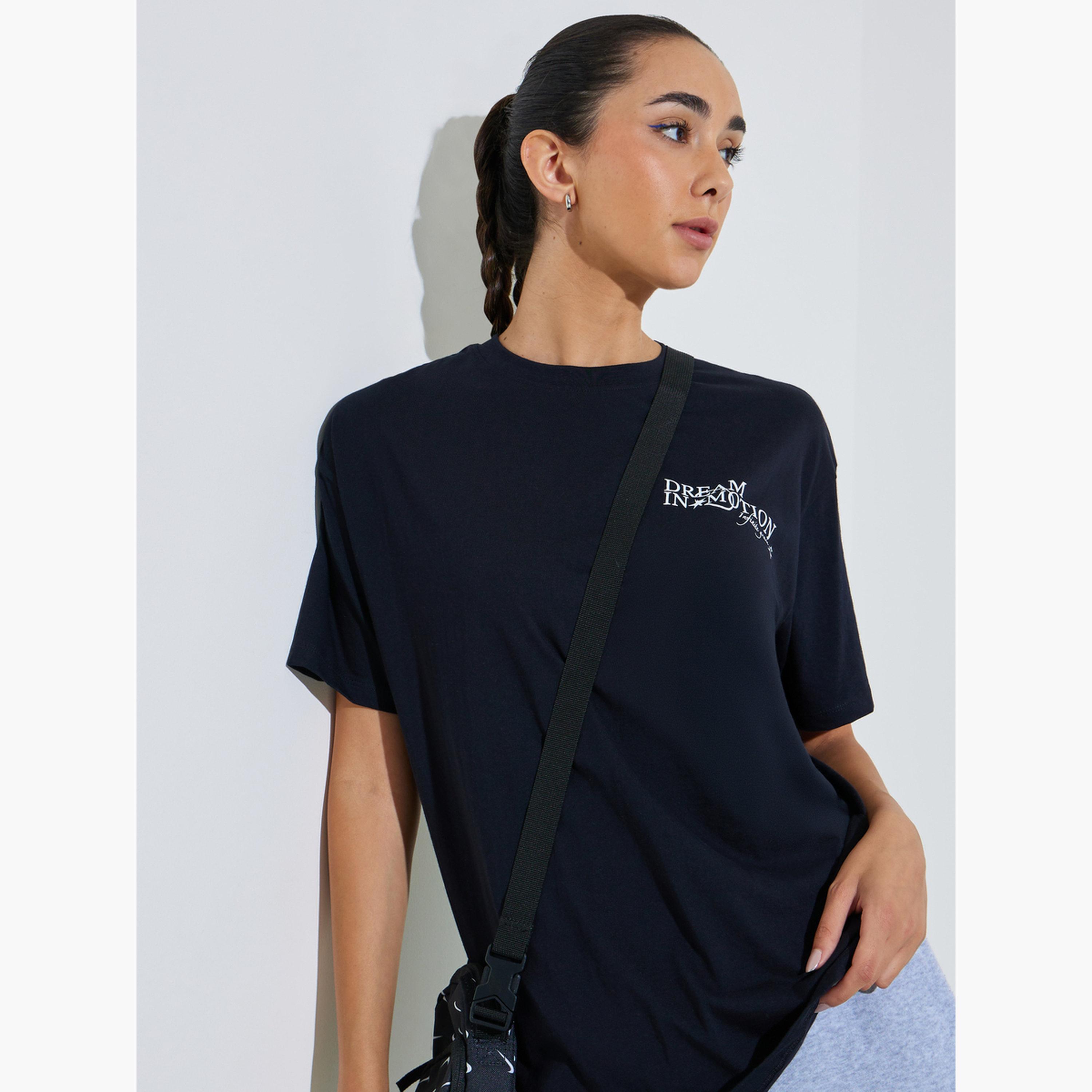 Styli Black Cotton Oversized Slogan Print T-Shirt-women-clothing-tshirts-image-3
