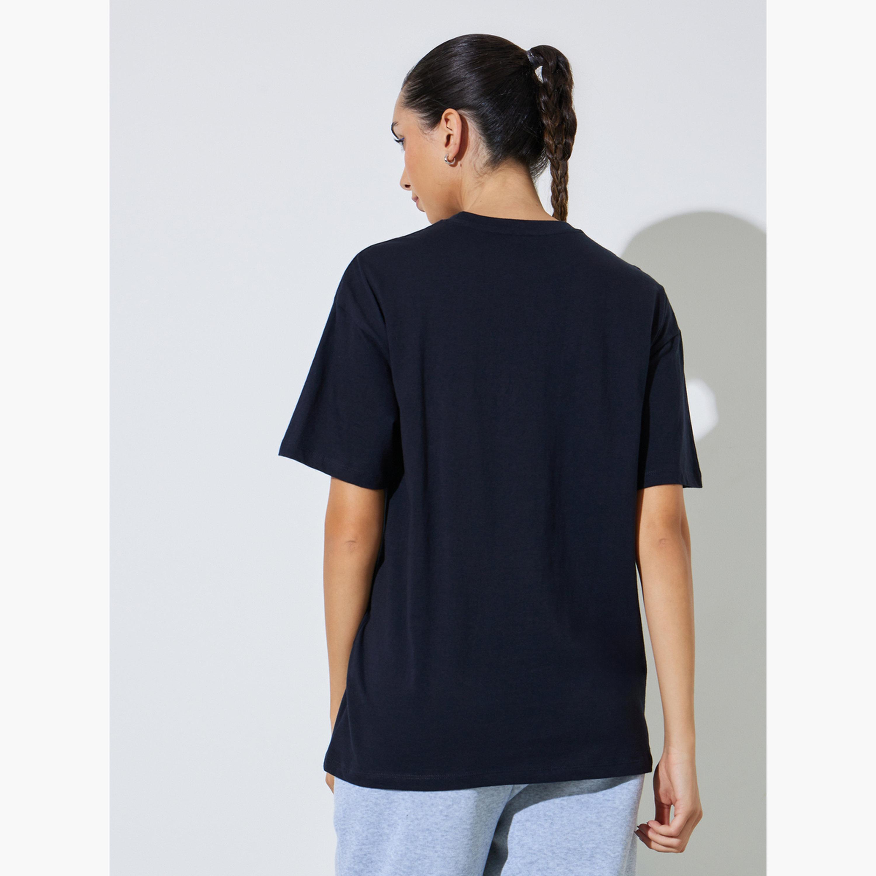 Styli Black Cotton Oversized Slogan Print T-Shirt-women-clothing-tshirts-image-4