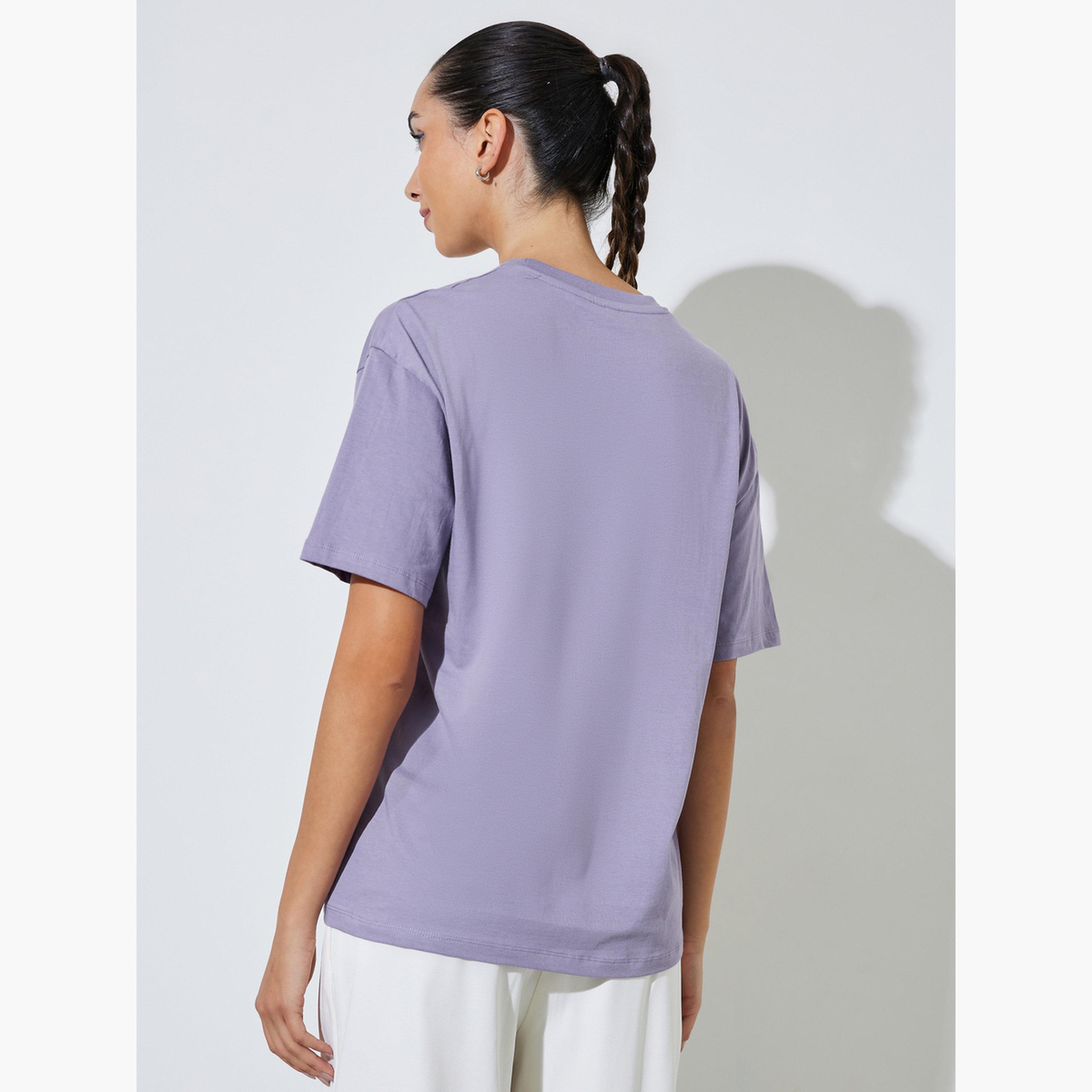 Styli Lilac Cotton Oversized Slogan Print T-Shirt-women-clothing-tshirts-image-4