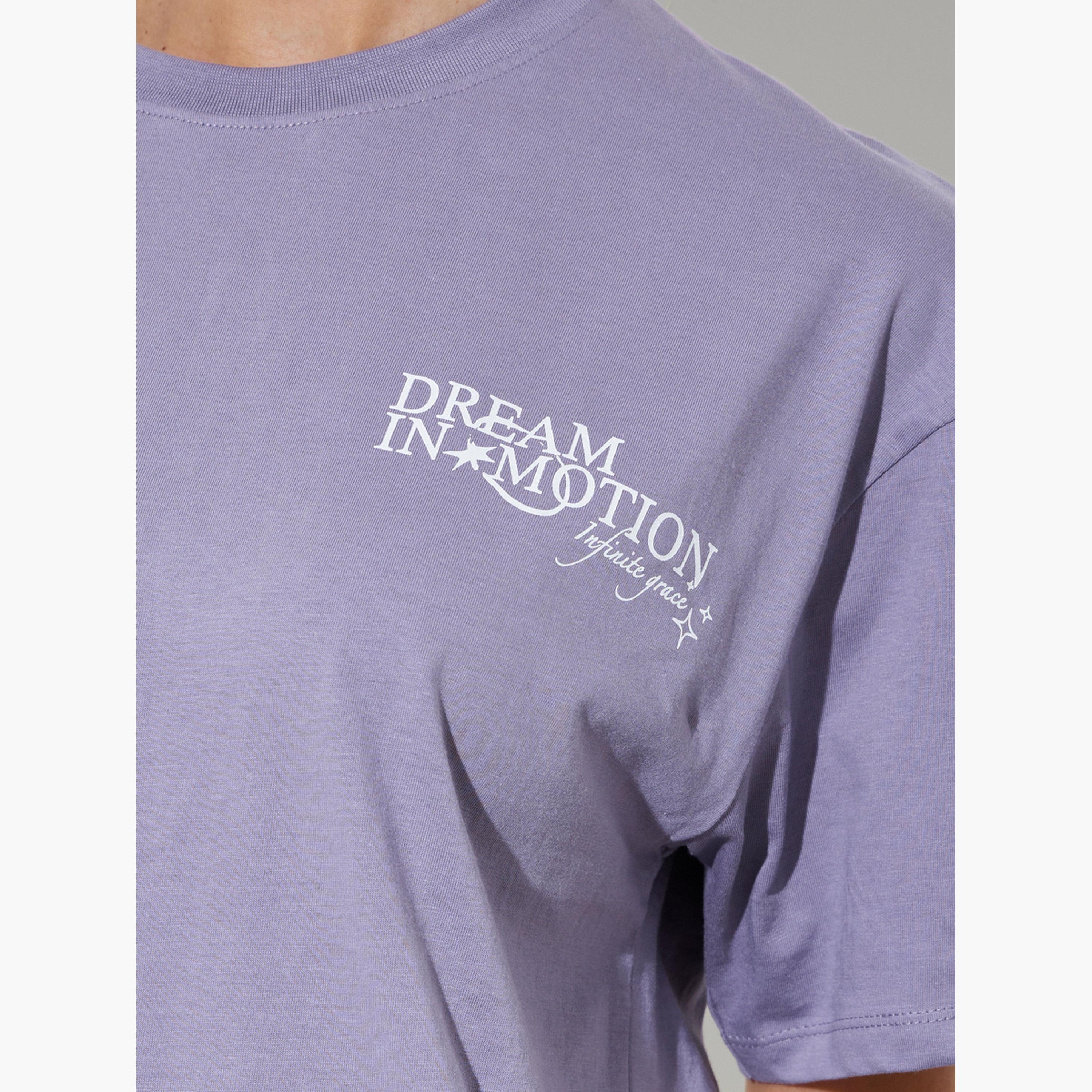 Styli Lilac Cotton Oversized Slogan Print T-Shirt-women-clothing-tshirts-image-5