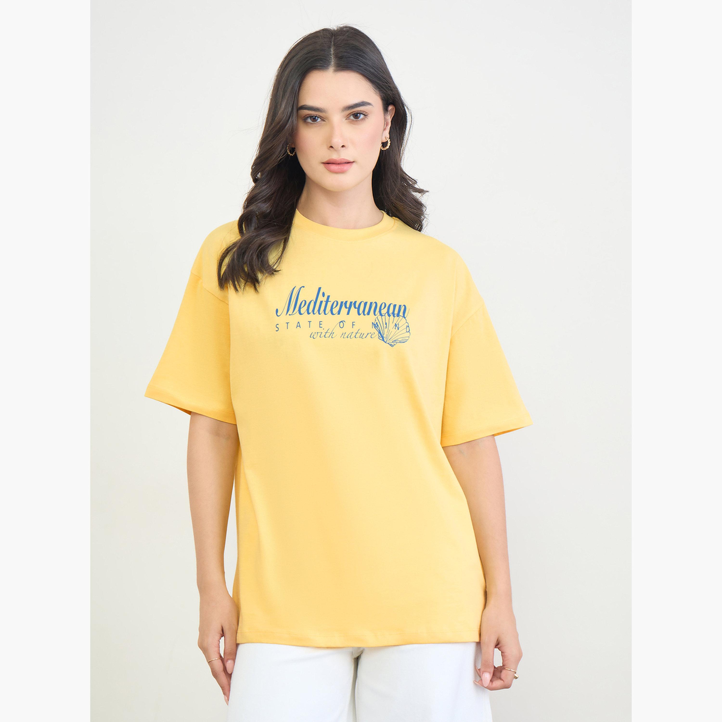 تيشيرت واسع %100 قطن بطبعة جرافيك-women-clothing-tshirts-image-1