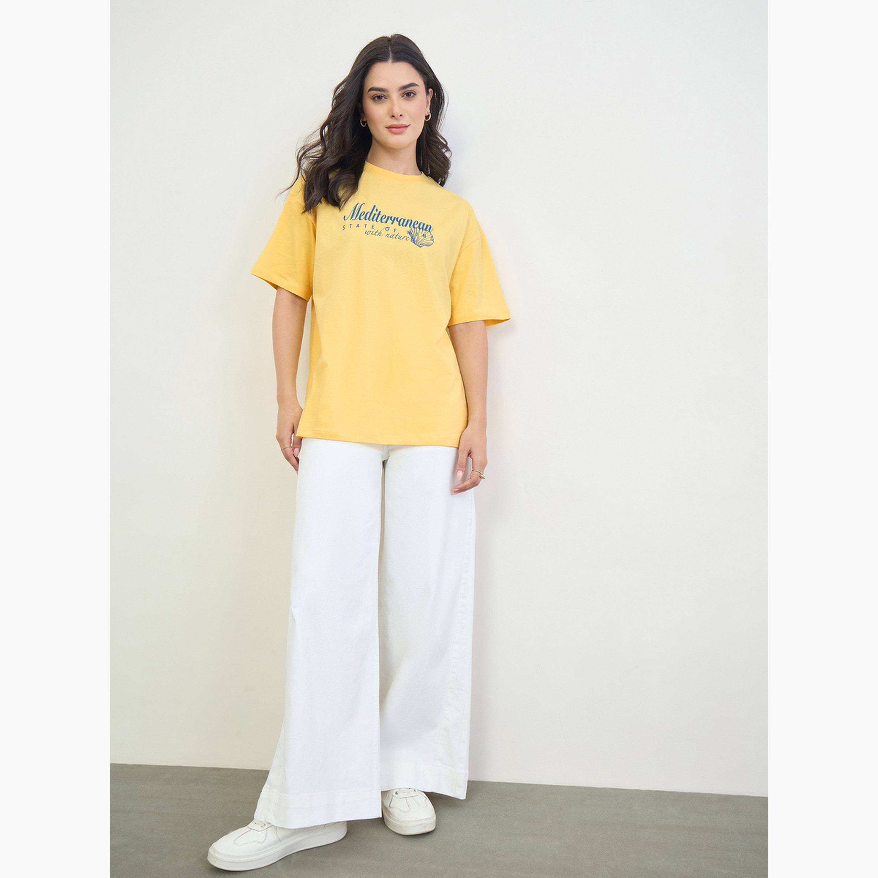 تيشيرت واسع %100 قطن بطبعة جرافيك-women-clothing-tshirts-image-2