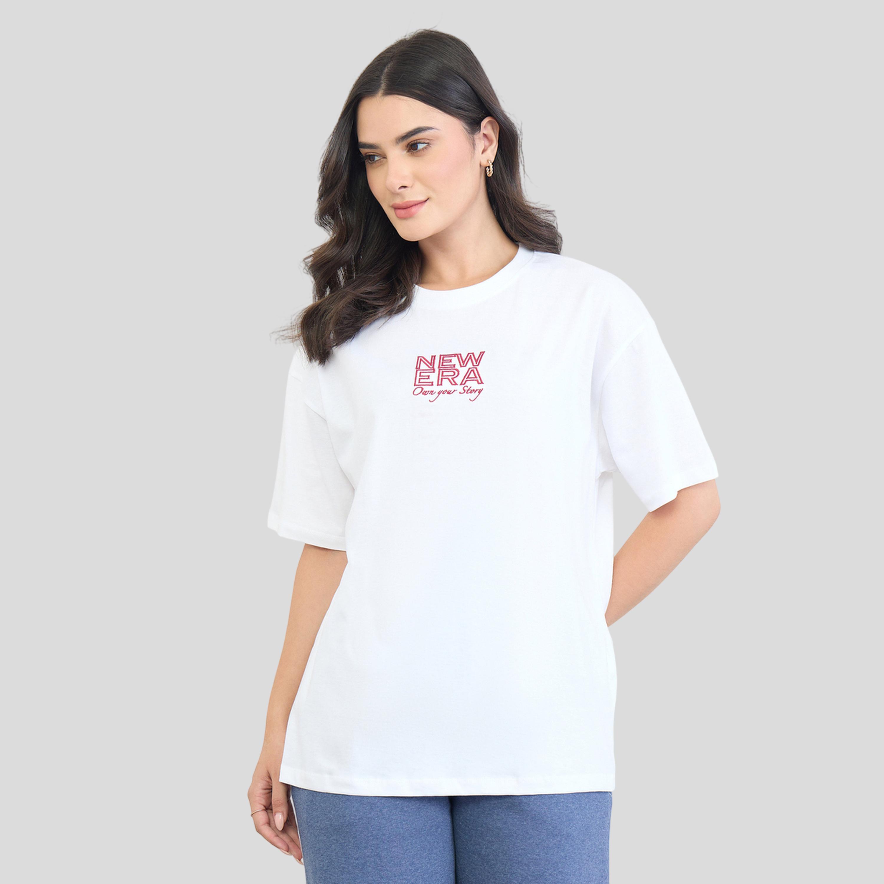 Styli White Embroidered Slogan 100% Cotton Oversized T-Shirt-women-clothing-tshirts-image-1