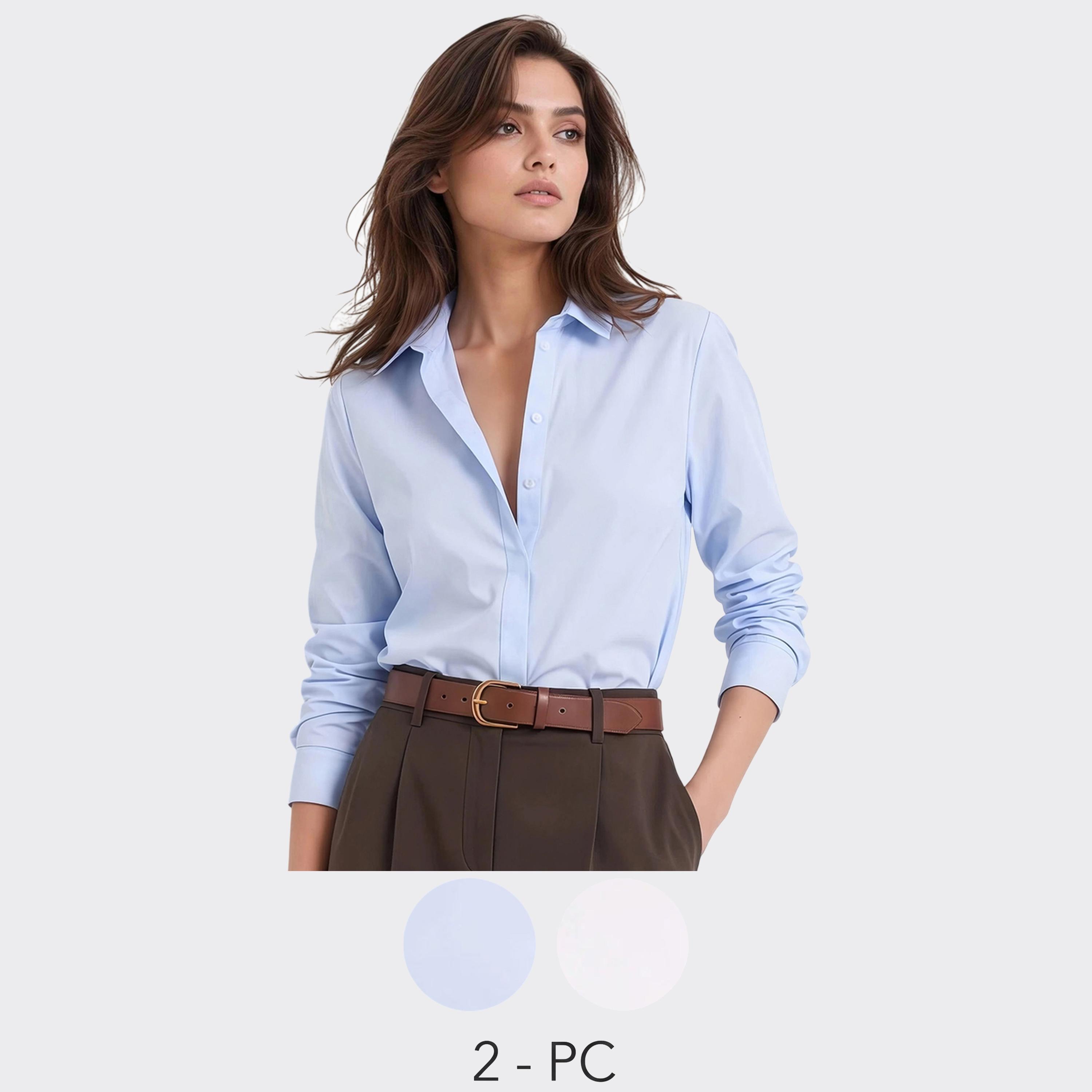 Styli Pack of 2 - Multi-Color 100% Cotton Regular Fit Shirt-women-clothing-shirtsandblouses-shirts-image-1