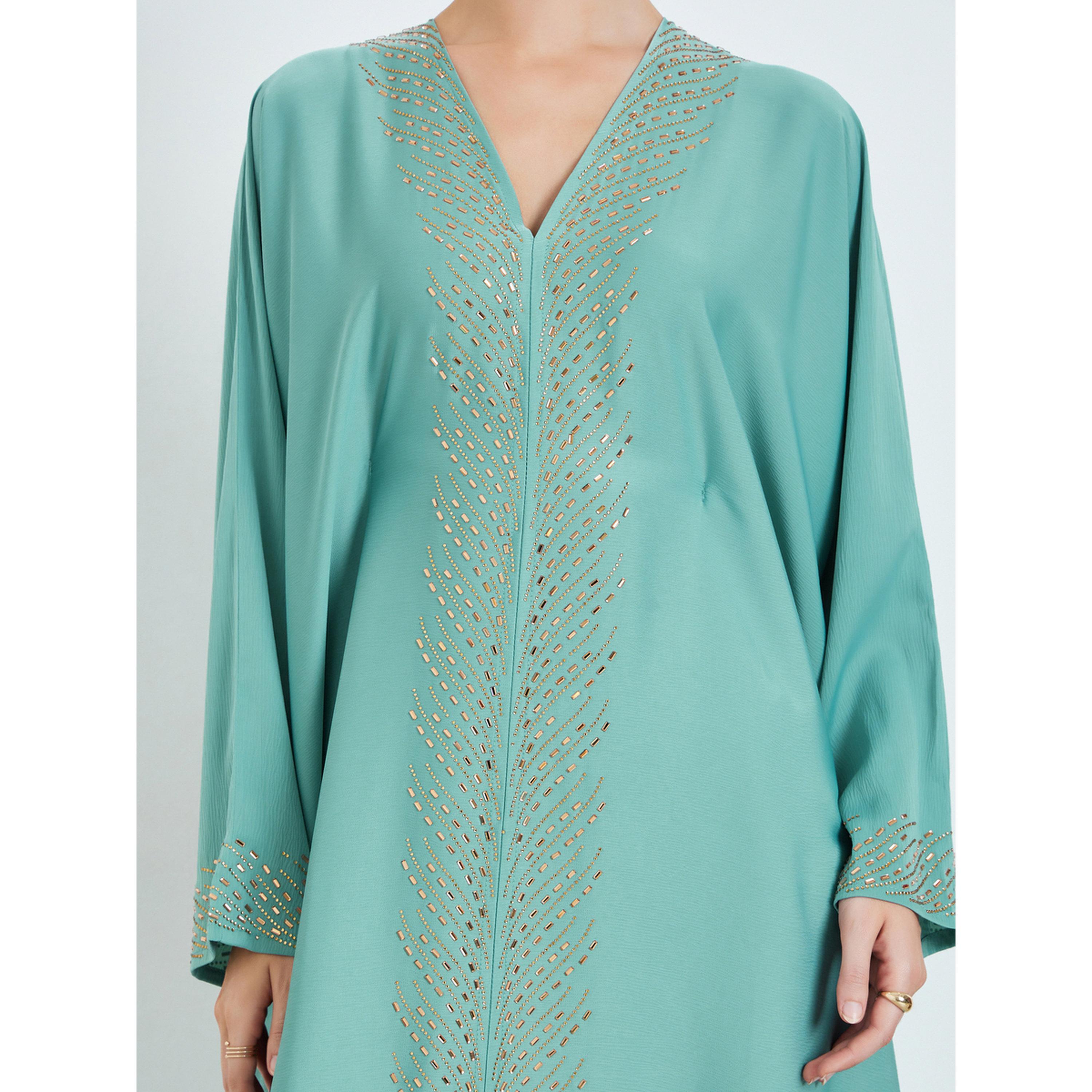 Styli Green Rhinestone Embellishments Jalabiya with Matching Hijab-women-arabicclothing-jalabiyas-image-6