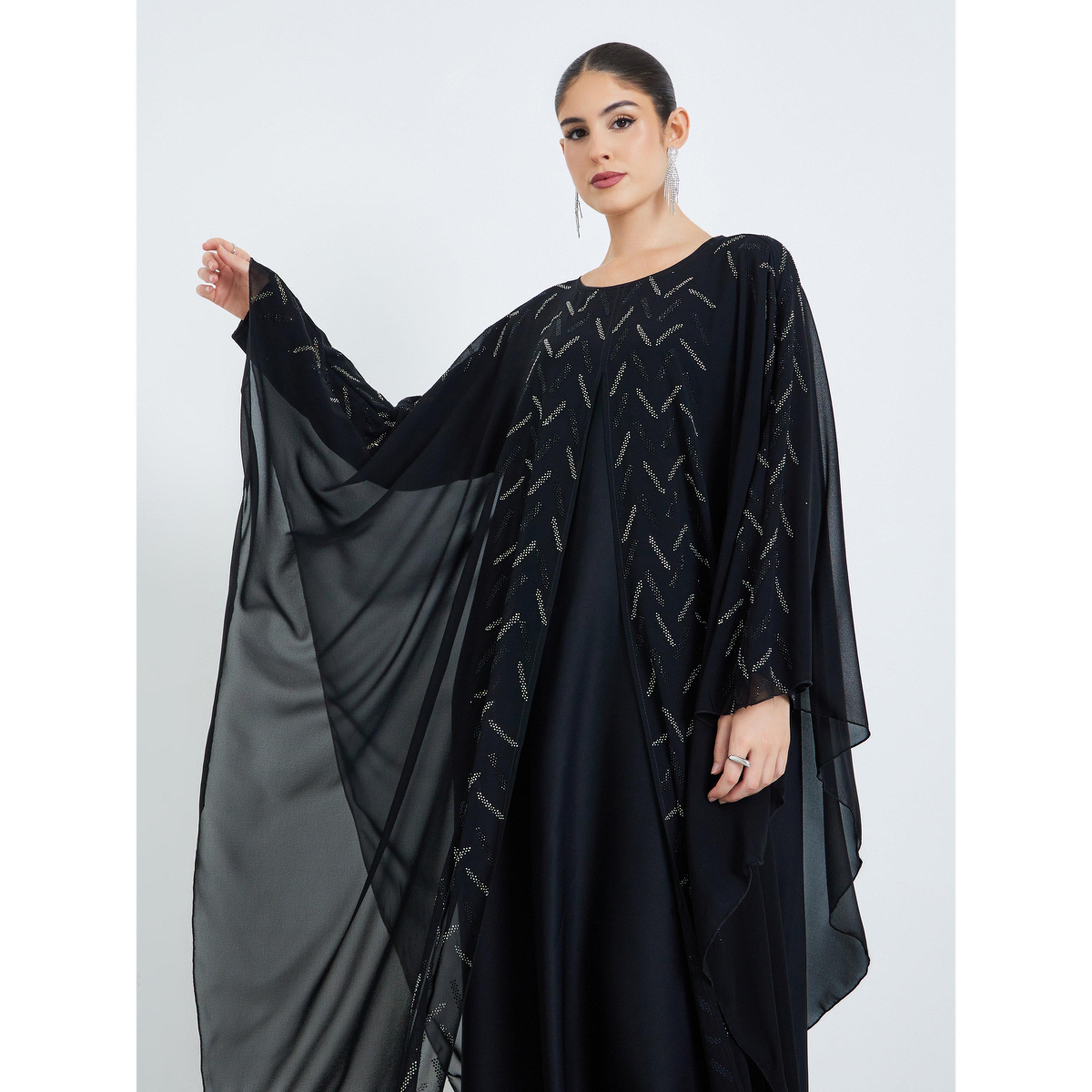 Styli Black Studded Front Panel Jalabiya-women-arabicclothing-jalabiyas-image-2