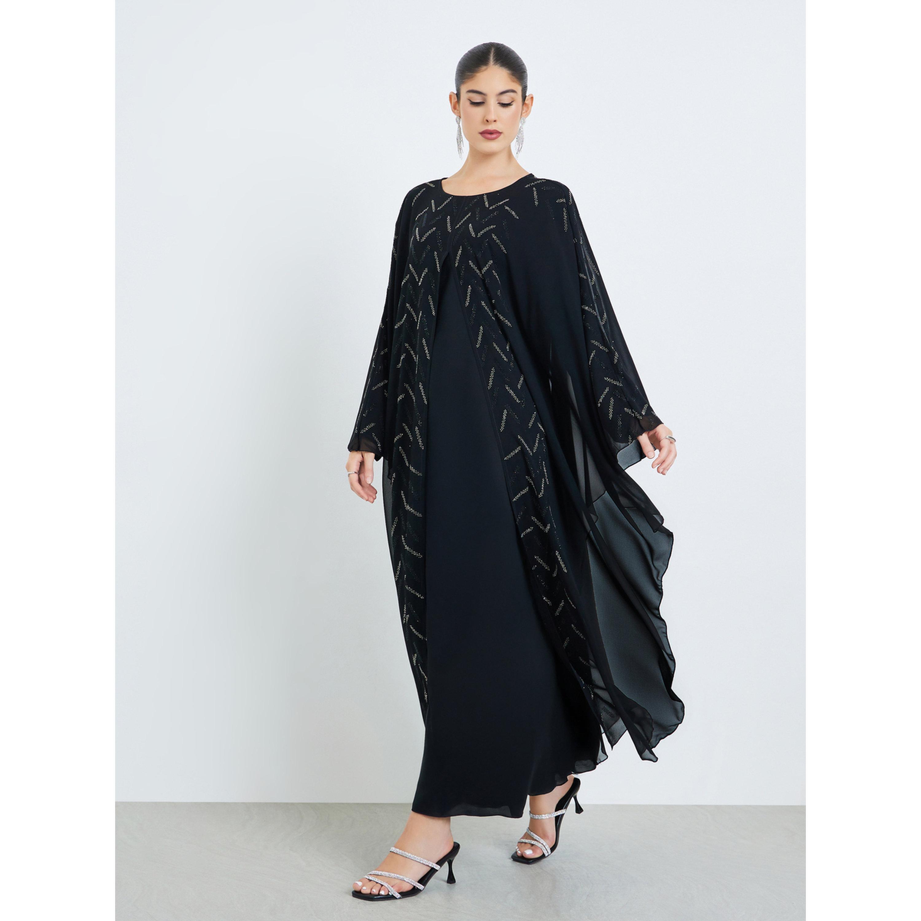 Styli Black Studded Front Panel Jalabiya-women-arabicclothing-jalabiyas-image-3