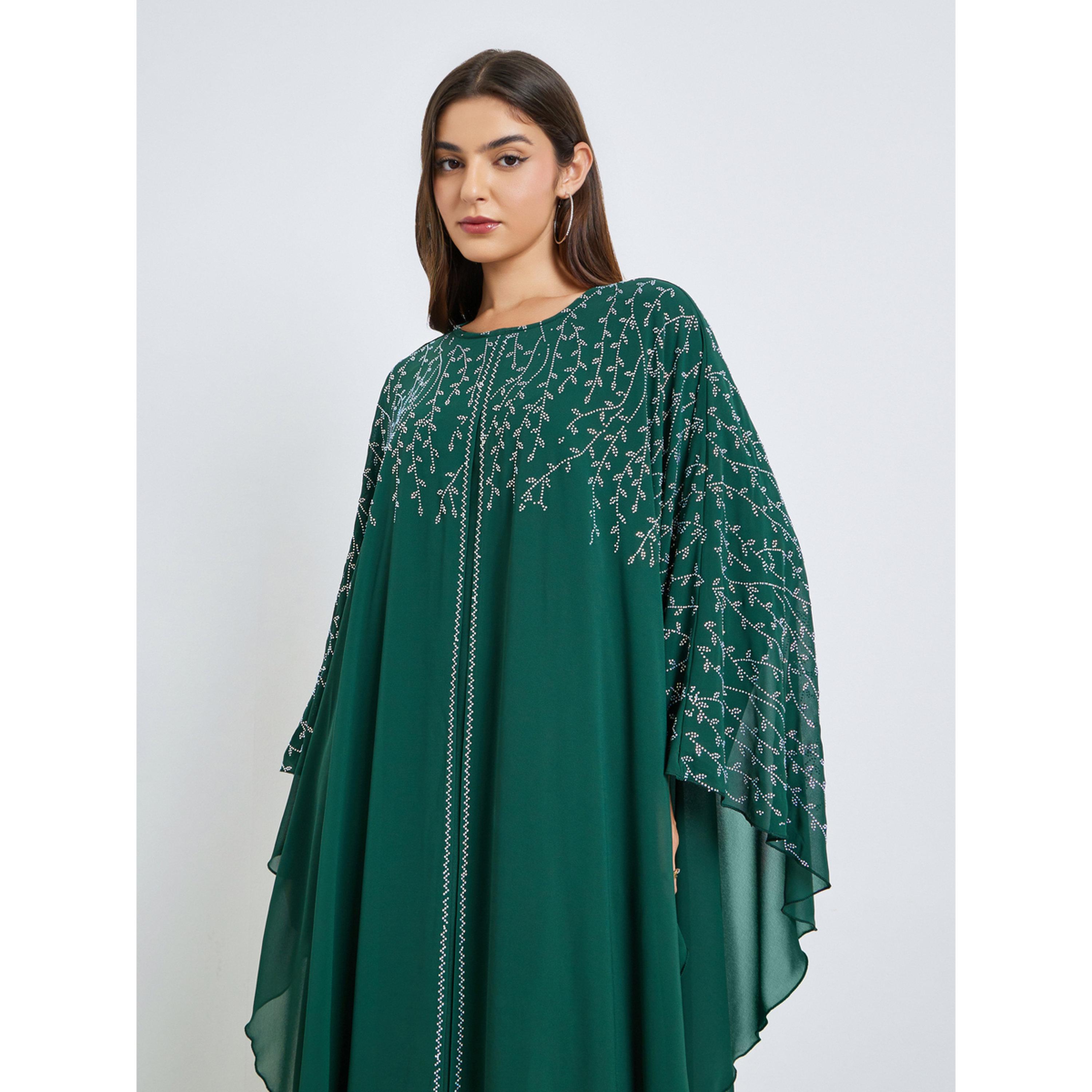 ستايلي - جلابية مزينة بكشكشة خضراء-women-arabicclothing-jalabiyas-image-2
