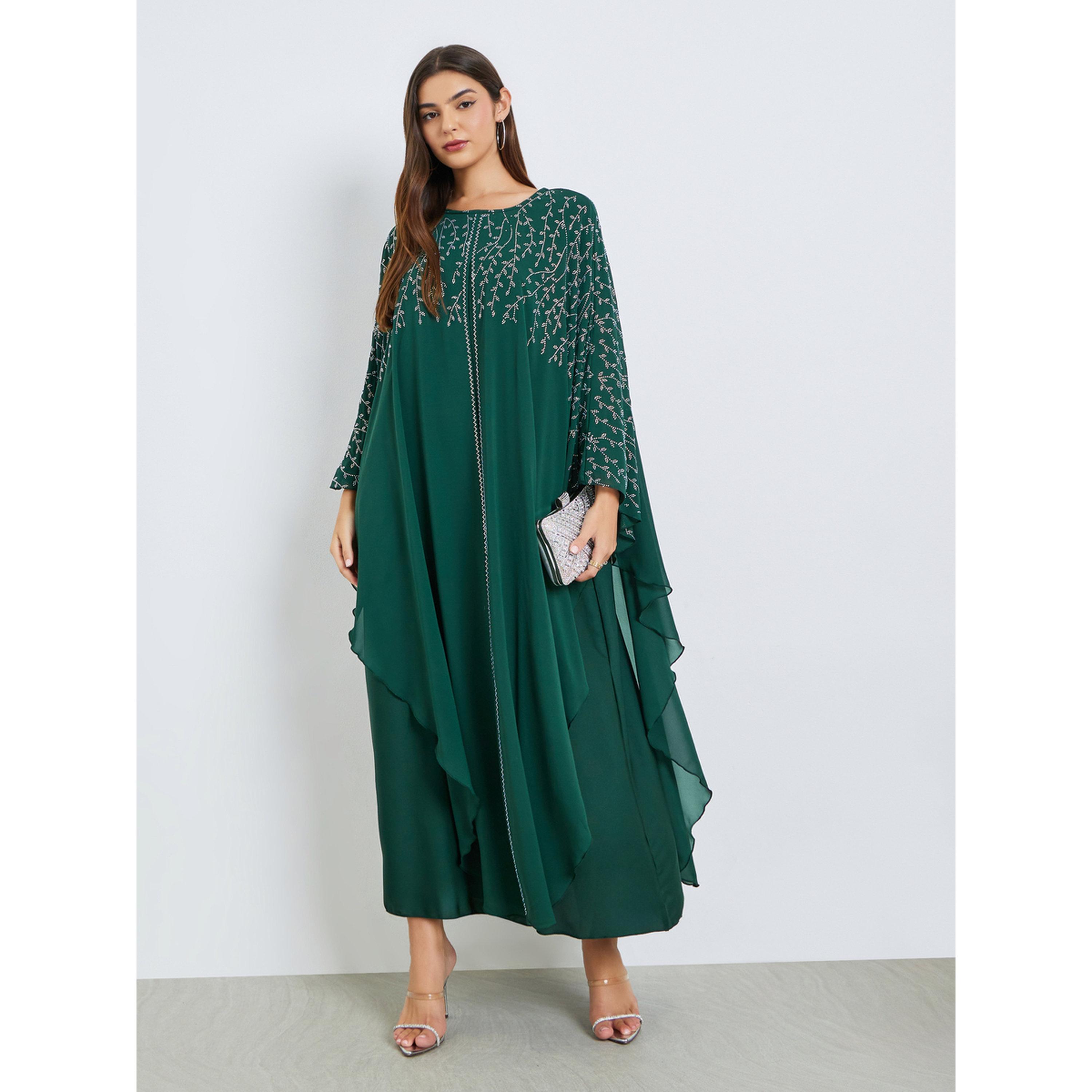 ستايلي - جلابية مزينة بكشكشة خضراء-women-arabicclothing-jalabiyas-image-3
