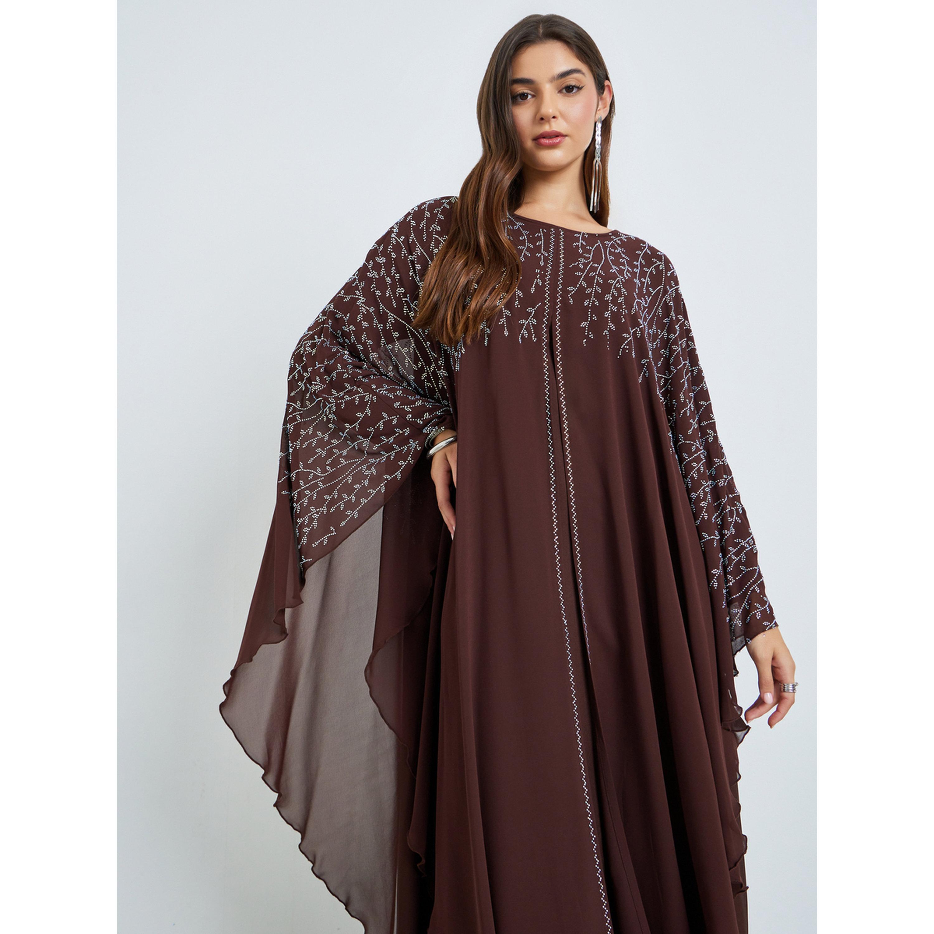 Styli Brown Frill Embellished Jalabiya-women-arabicclothing-jalabiyas-image-2