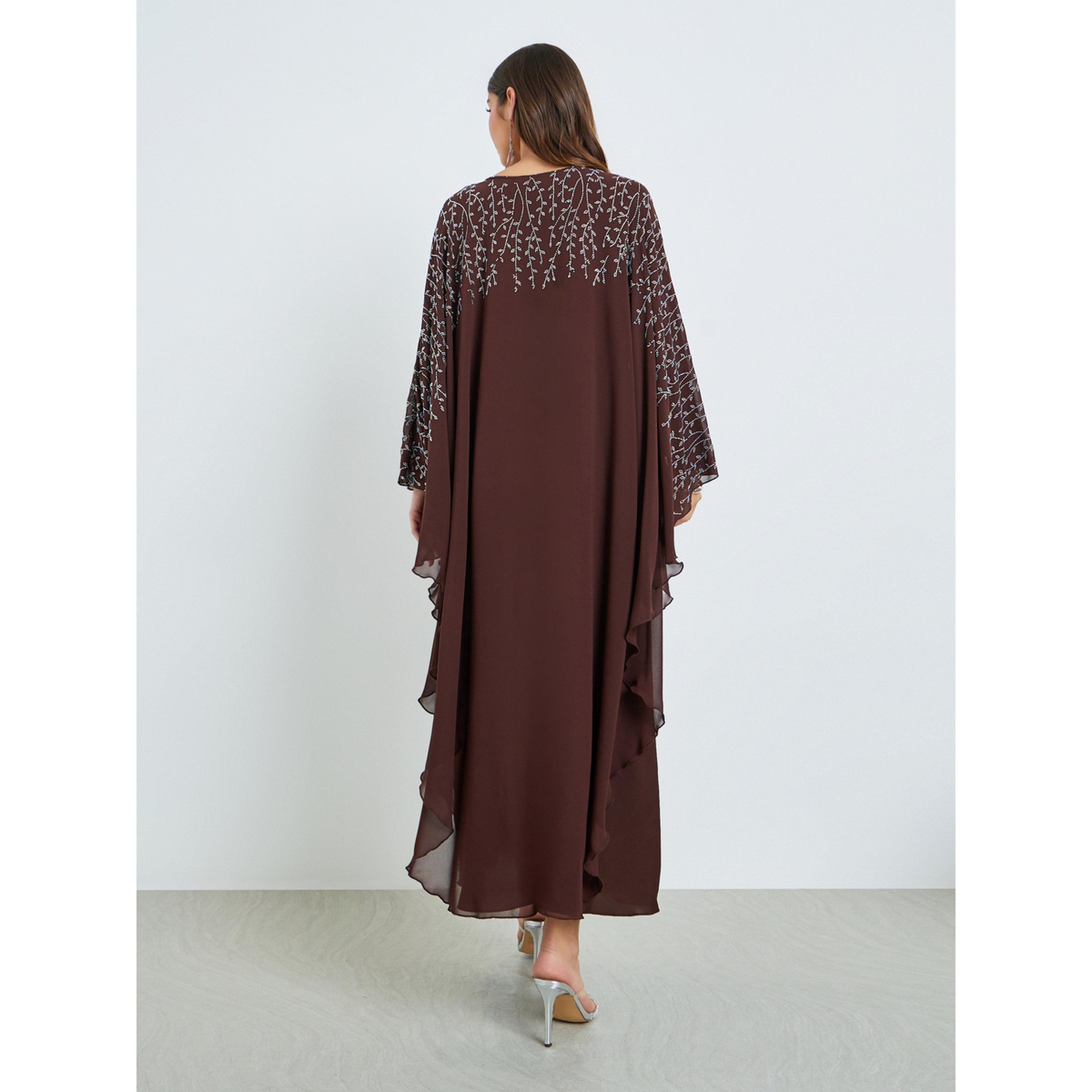 Styli Brown Frill Embellished Jalabiya-women-arabicclothing-jalabiyas-image-4