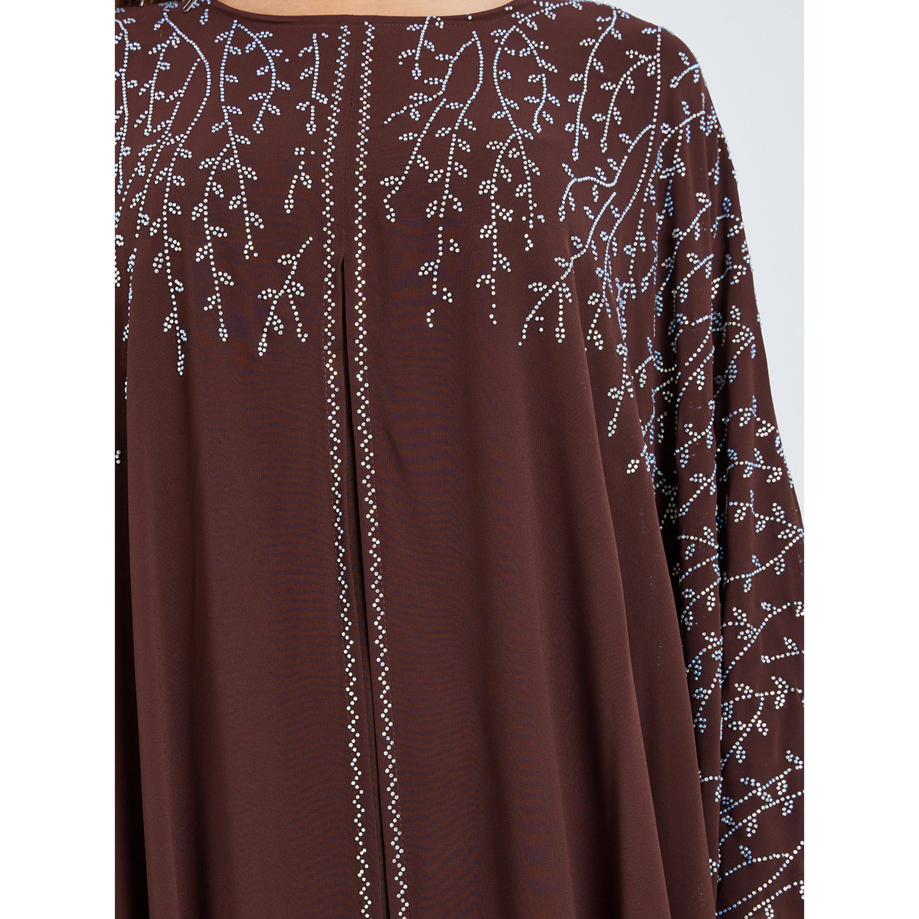 ستايلي - جلابية بنية اللون مزينة بكشكشة-women-arabicclothing-jalabiyas-image-5