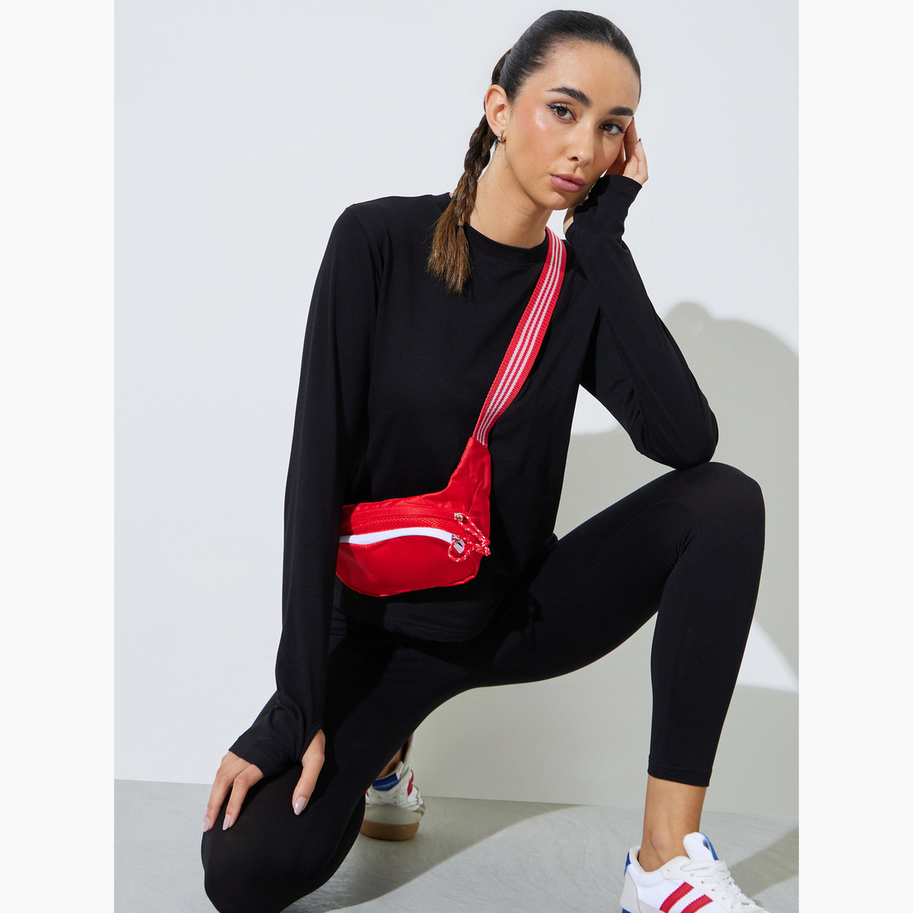 Styli Black Cotton Lycra T-Shirt with Thumbhole Sleeve-women-clothing-tshirts-image-3