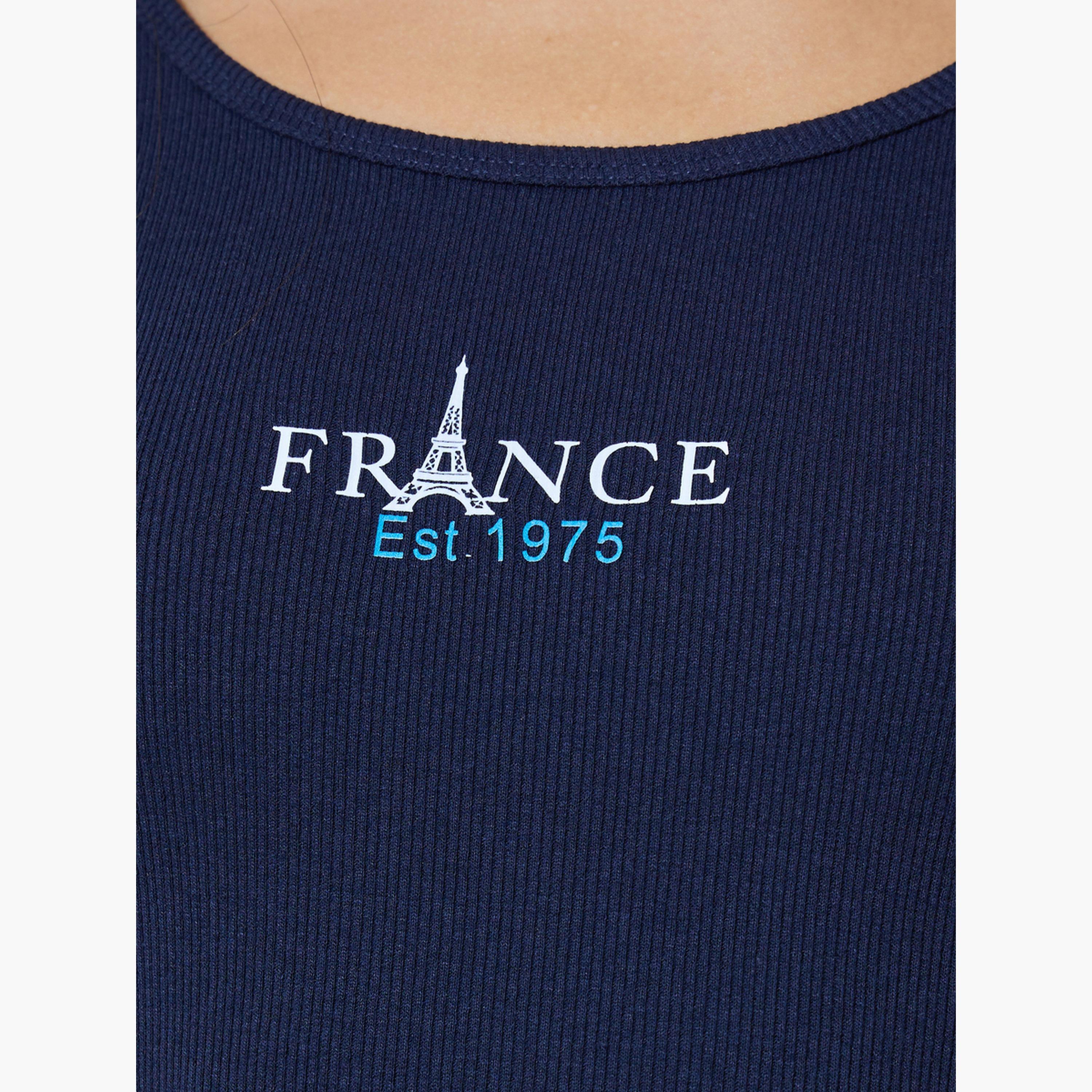 Styli Navy Blue Graphic Print Ribbed Crop Tank Top-women-clothing-shirtsandblouses-blouses-image-5