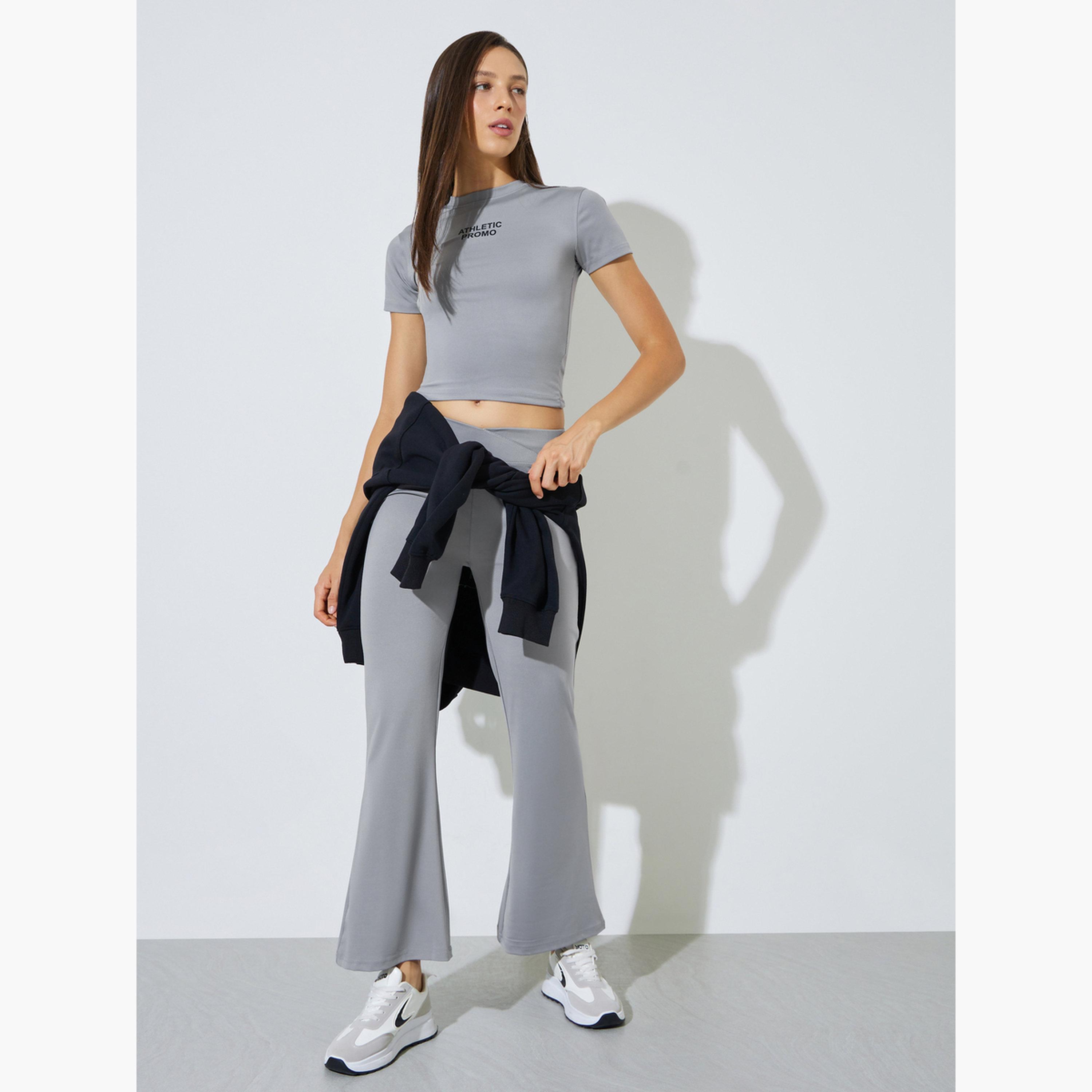 Styli Grey Slogan Print Stretch Fitted T-Shirt-women-clothing-tshirts-image-2