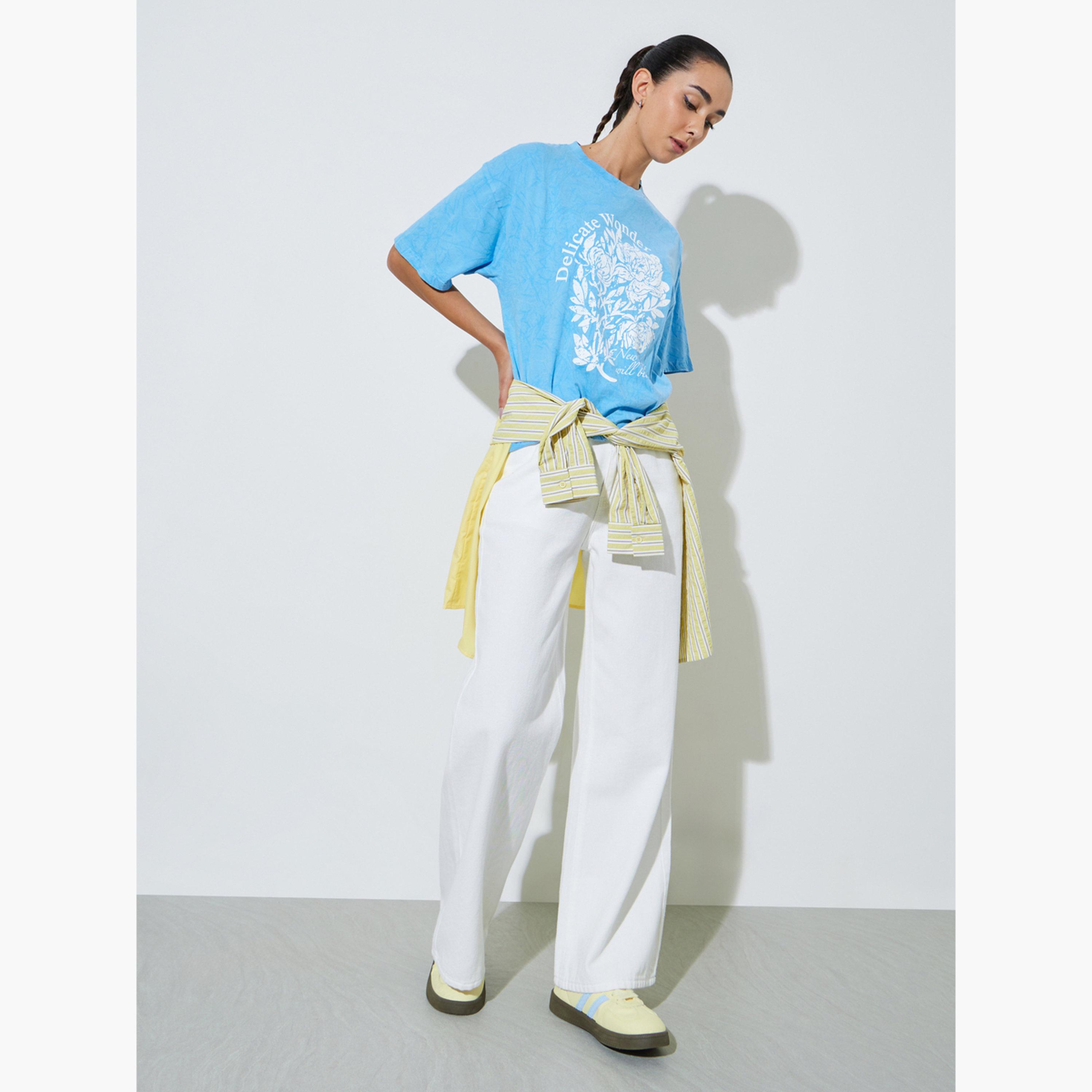 Styli Blue Acid Wash Oversized Graphic Cotton T-Shirt-women-clothing-tshirts-image-2