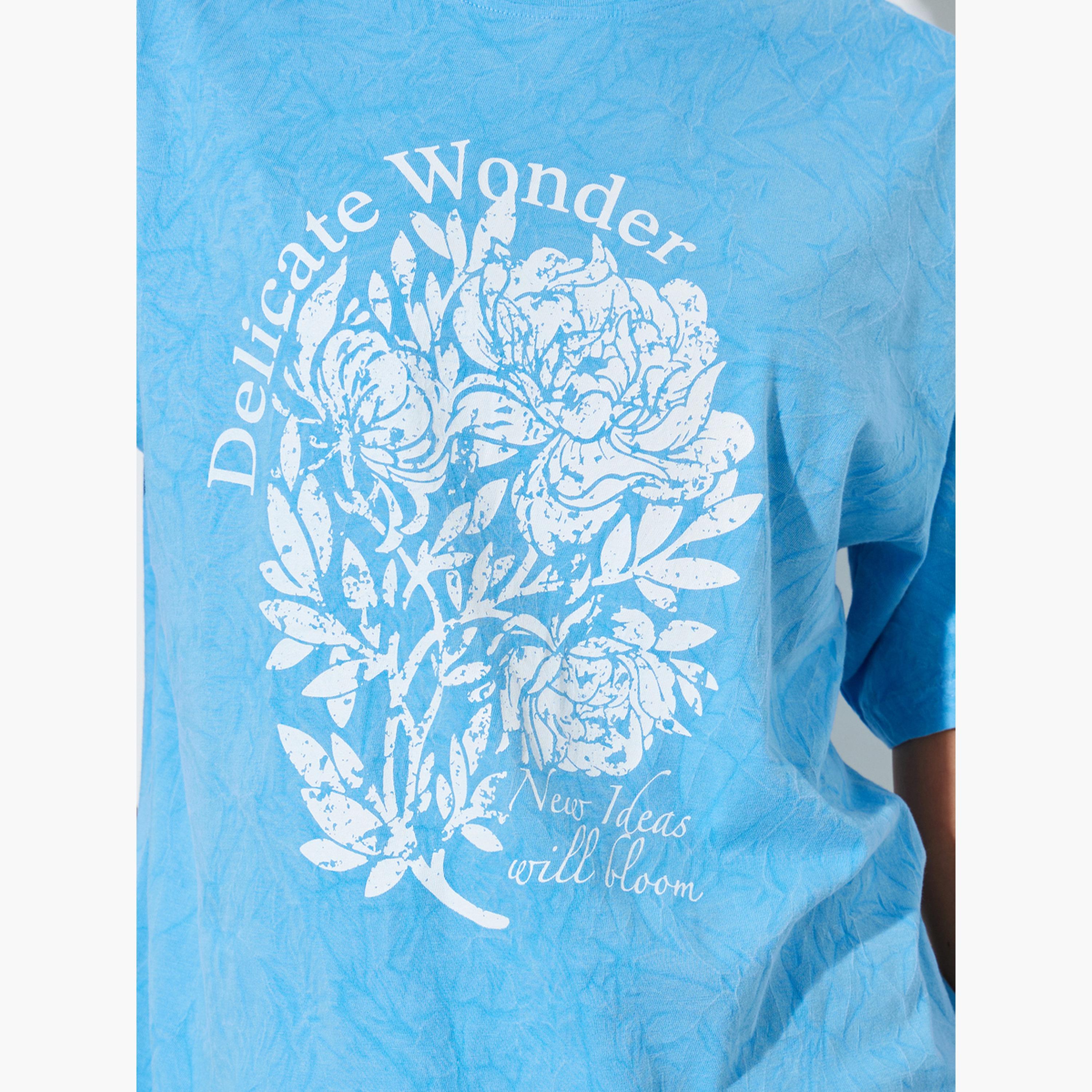 Styli Blue Acid Wash Oversized Graphic Cotton T-Shirt-women-clothing-tshirts-image-5