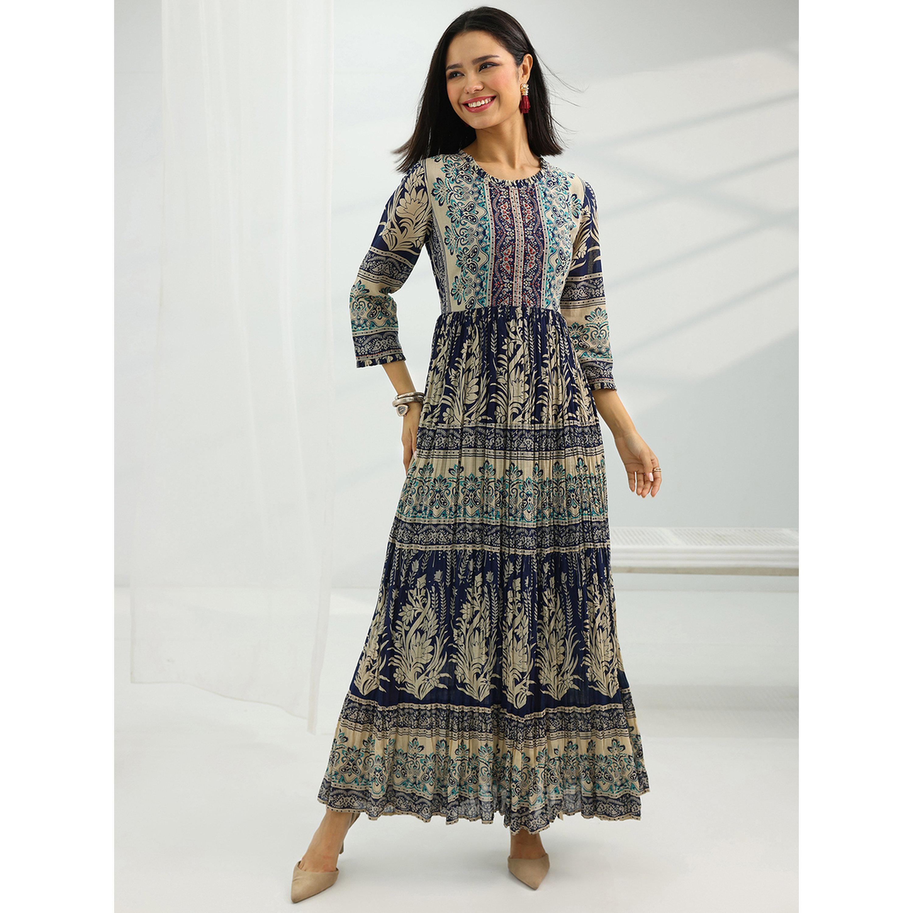 Libas X Styli Navy Blue Cotton Fit and Flare Dress-women-clothing-dresses-image-1