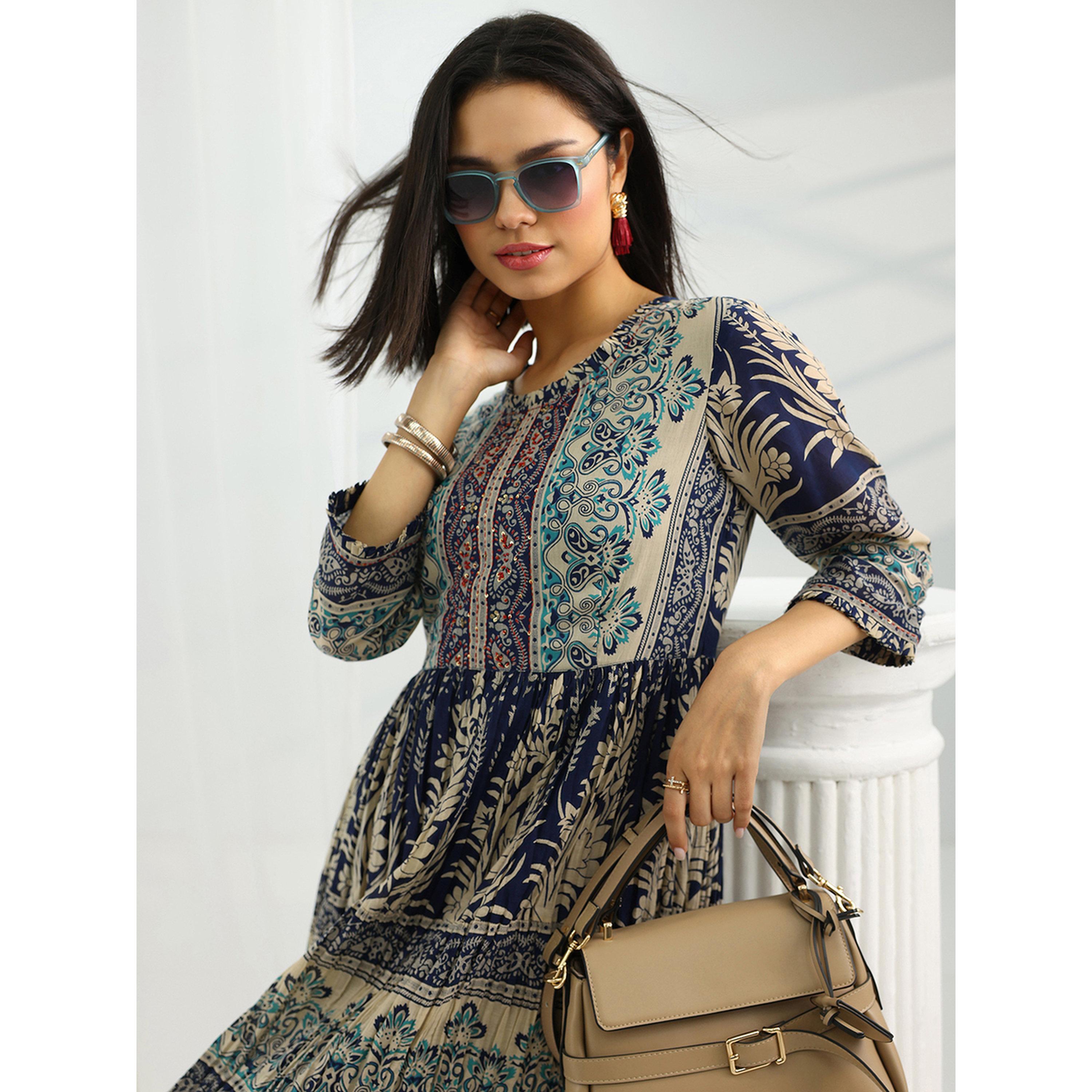 Libas X Styli Navy Blue Cotton Fit and Flare Dress-women-clothing-dresses-image-2