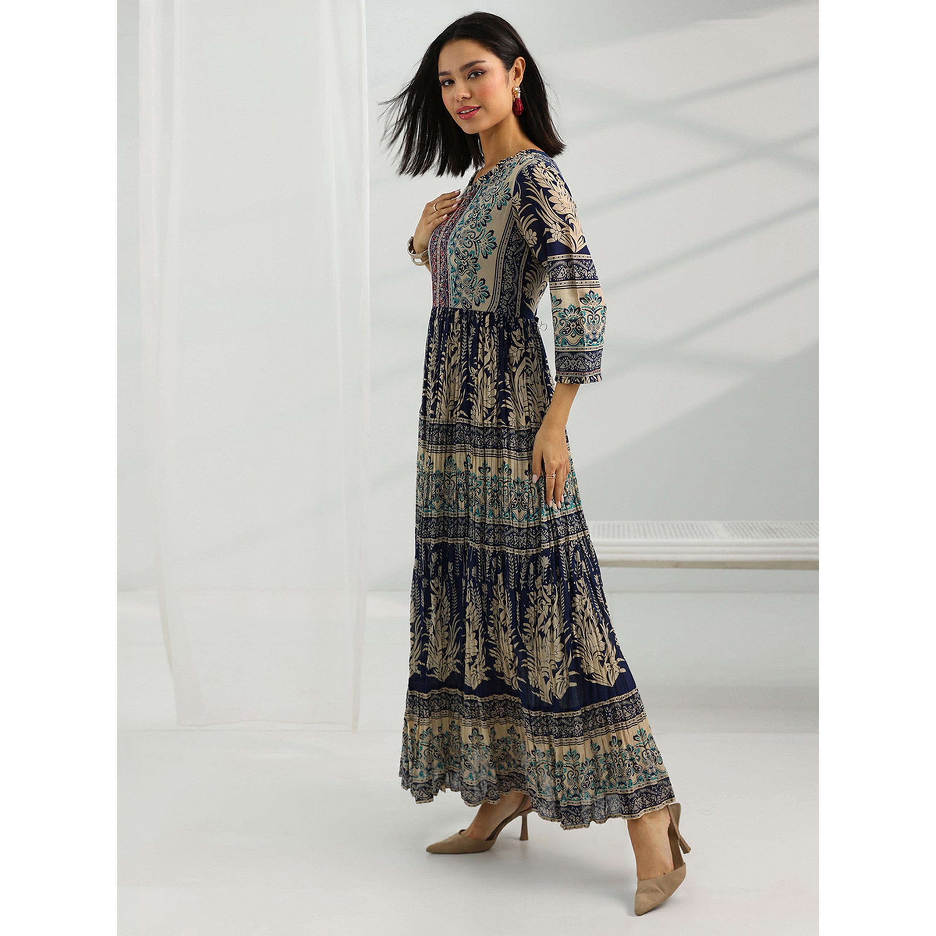 Libas X Styli Navy Blue Cotton Fit and Flare Dress-women-clothing-dresses-image-3