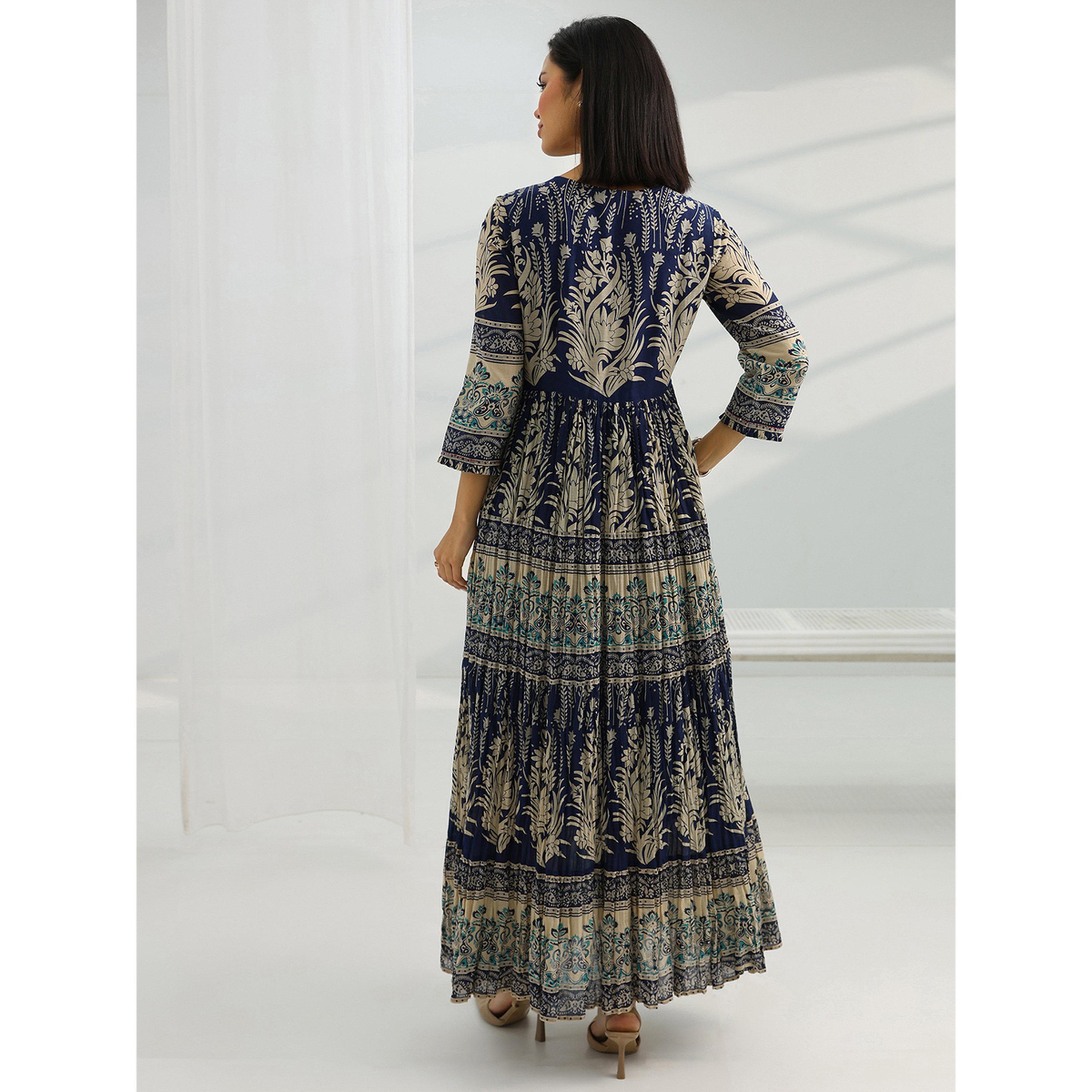 Libas X Styli Navy Blue Cotton Fit and Flare Dress-women-clothing-dresses-image-4