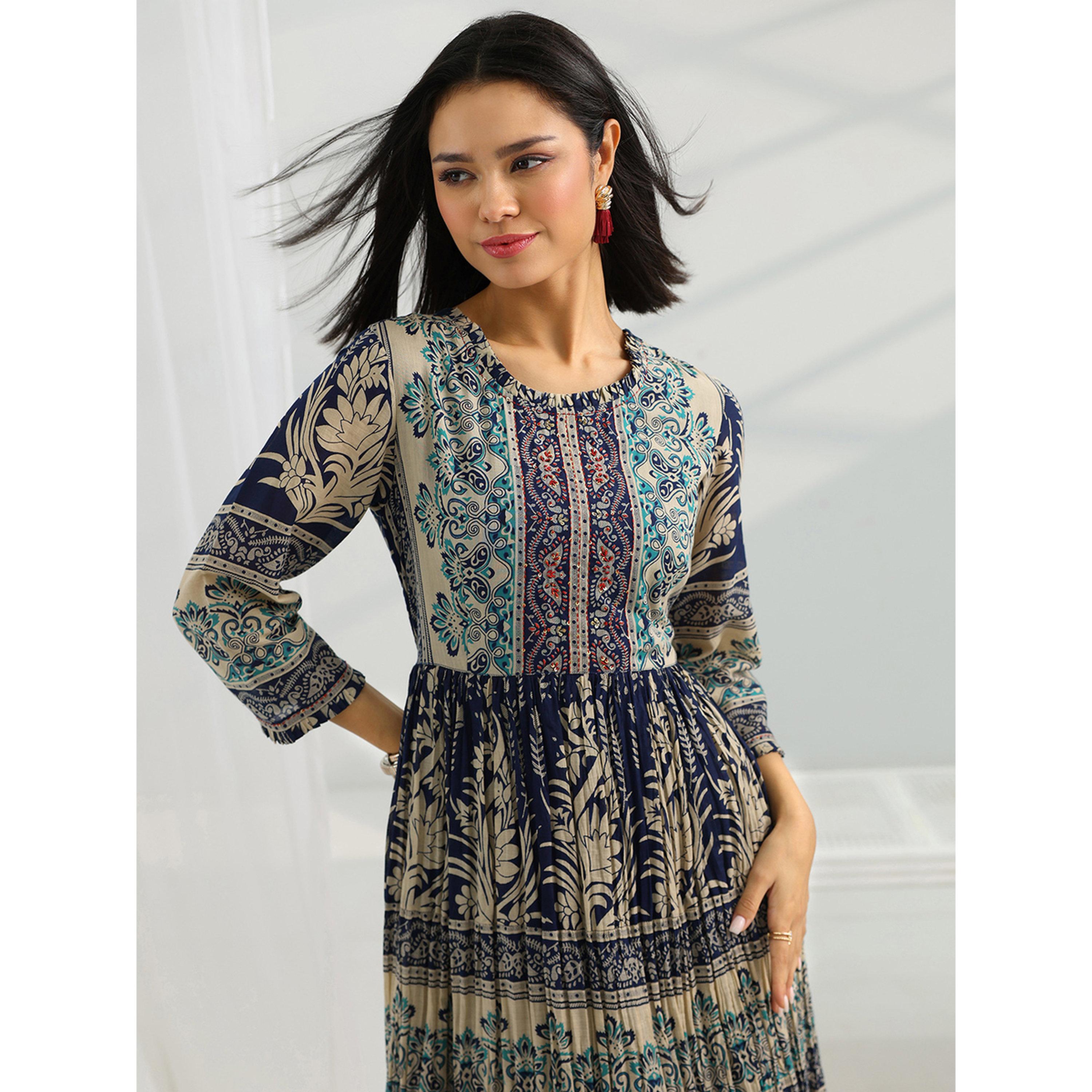 Libas X Styli Navy Blue Cotton Fit and Flare Dress-women-clothing-dresses-image-5