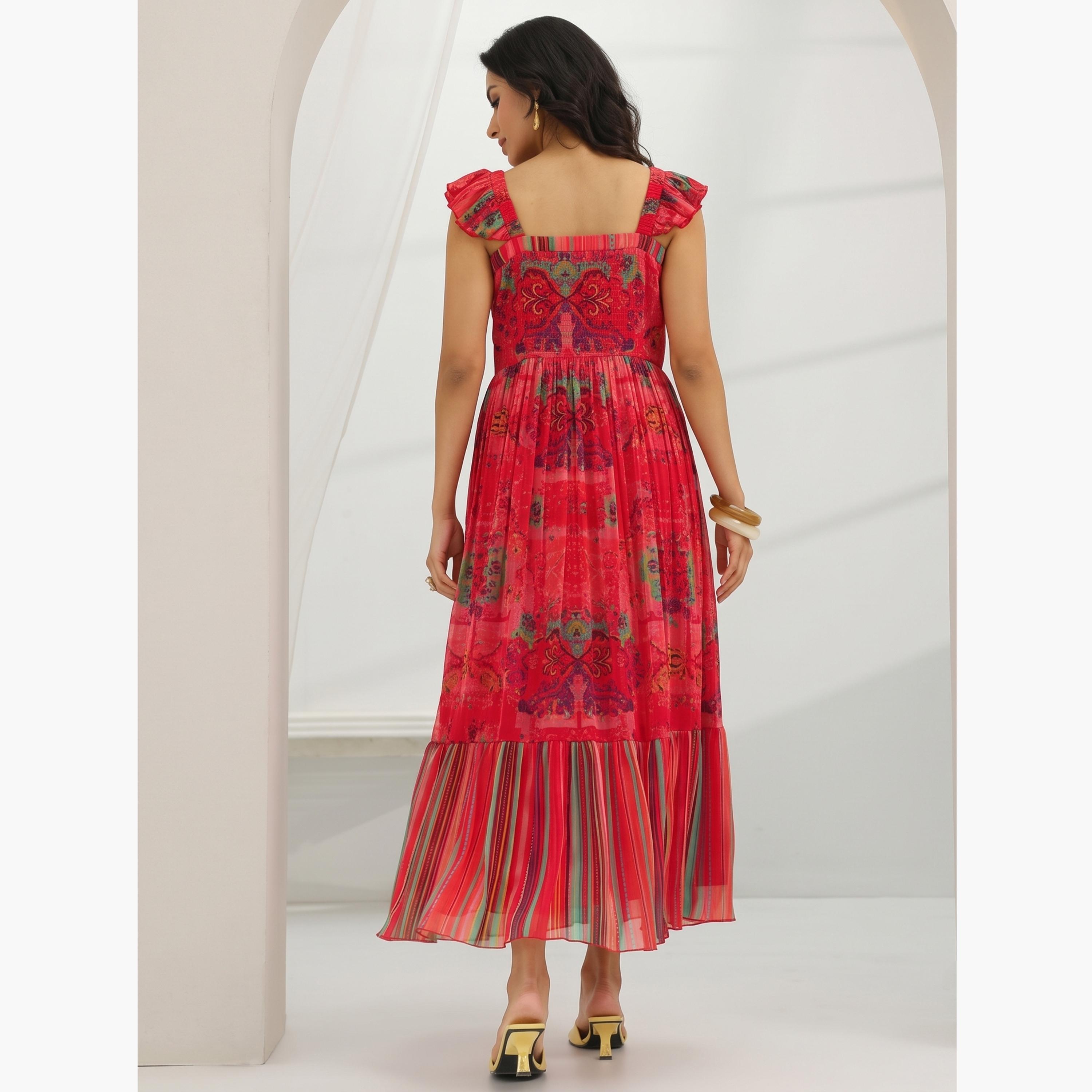 Libas X Styli Coral Chiffon Printed Tiered Midi Dress-women-clothing-dresses-image-3