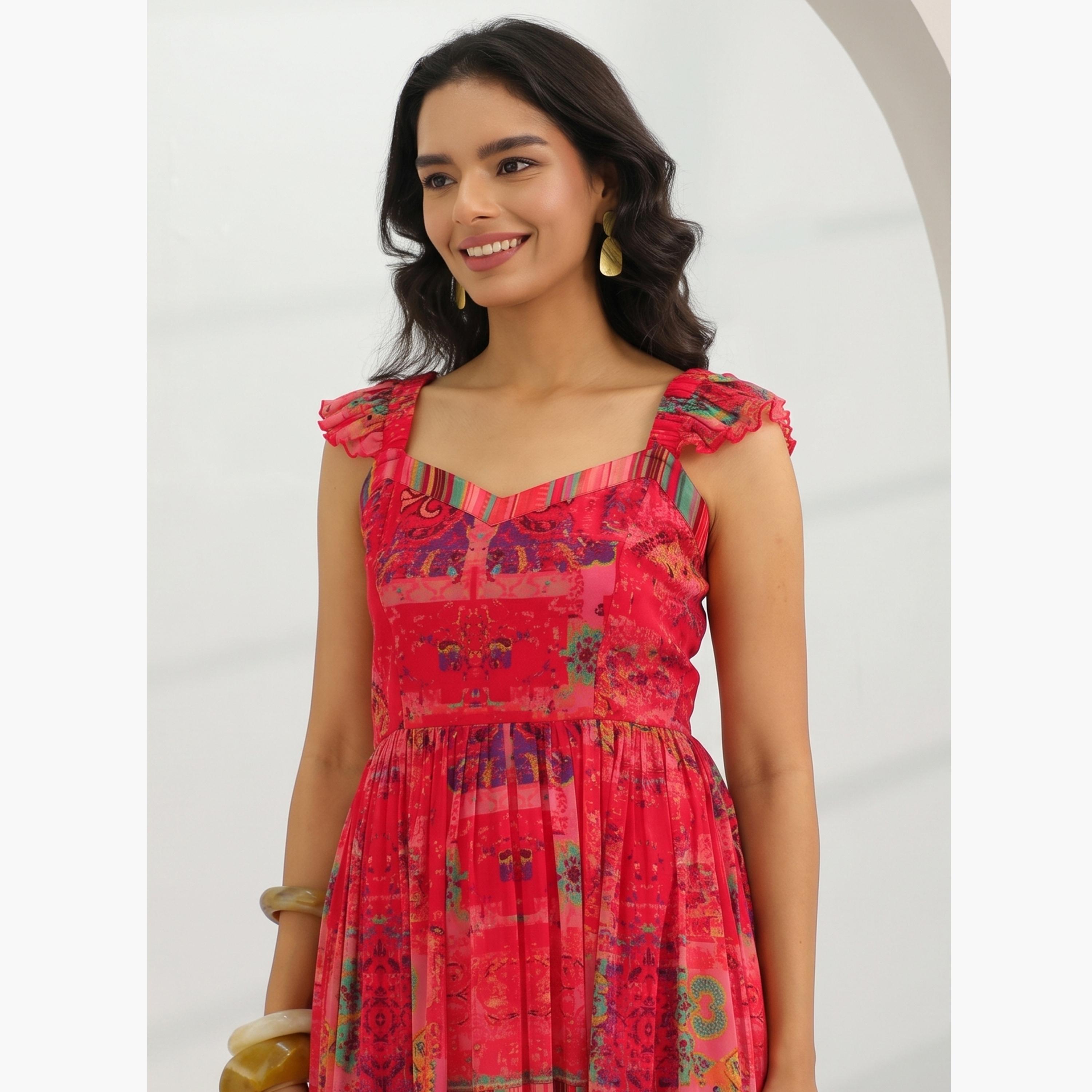 Libas X Styli Coral Chiffon Printed Tiered Midi Dress-women-clothing-dresses-image-4