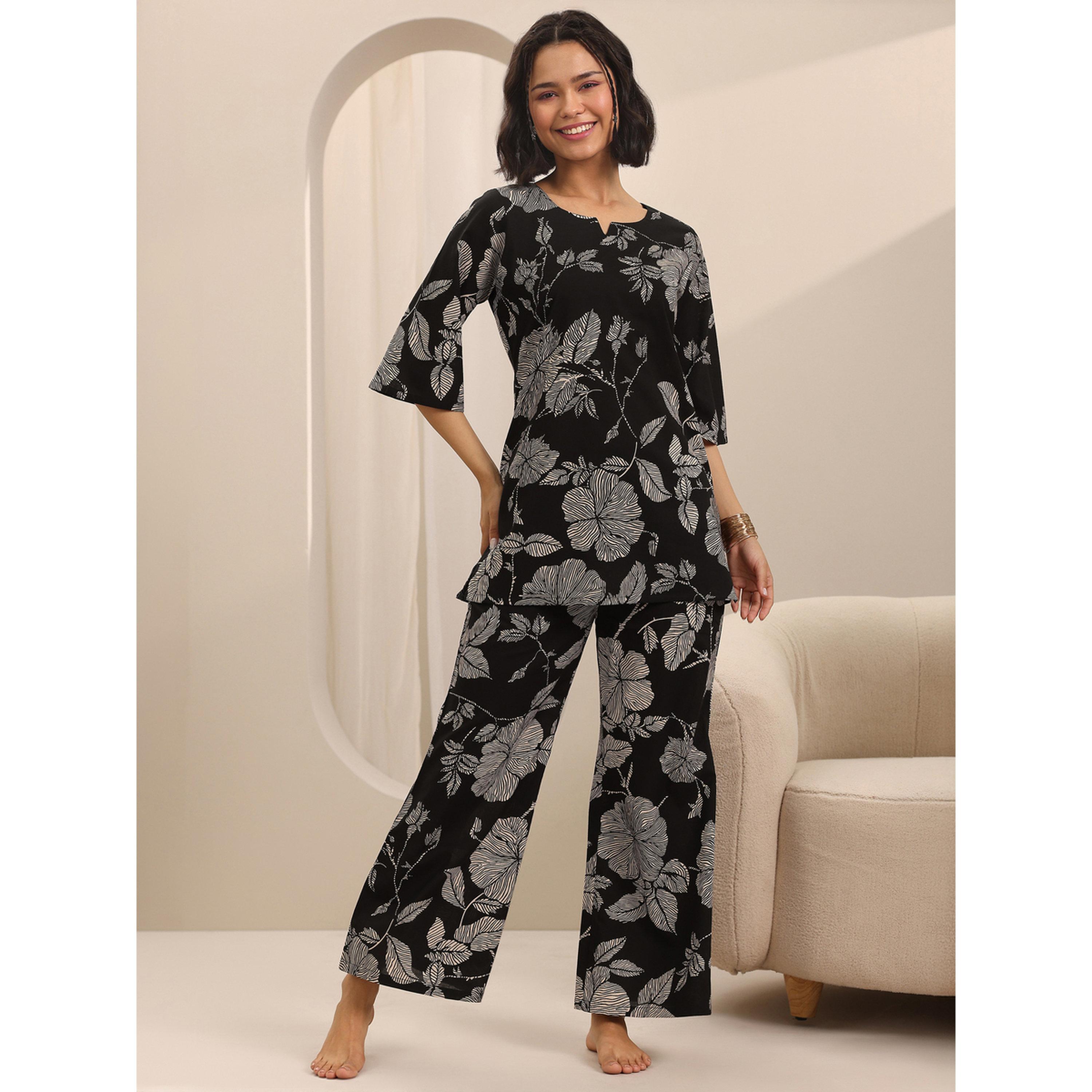 Libas X Styli Black Printed Cotton Pyjama Set-women-clothing-nightwear-pyjamas-longsets-image-1