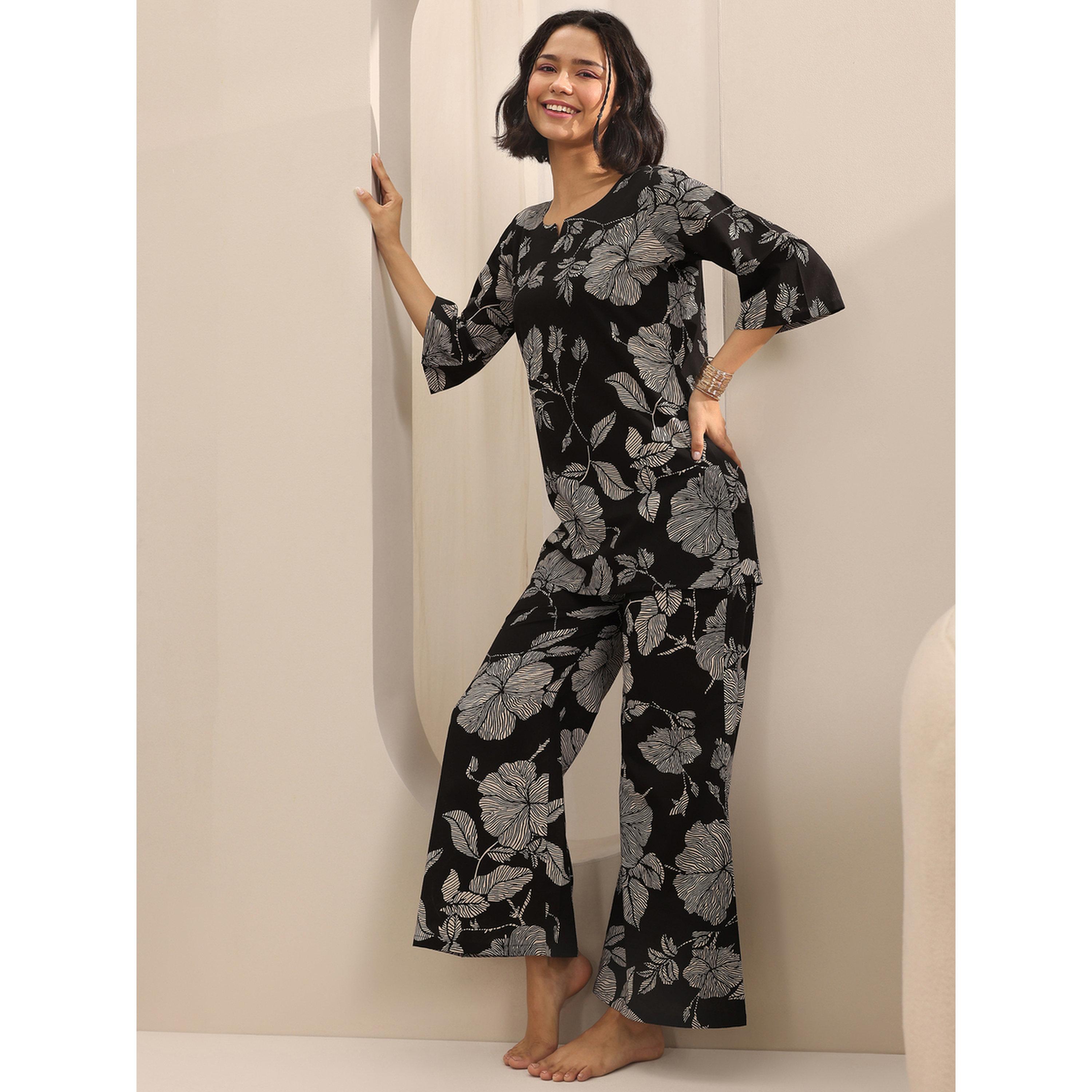 Libas X Styli Black Printed Cotton Pyjama Set-women-clothing-nightwear-pyjamas-longsets-image-3