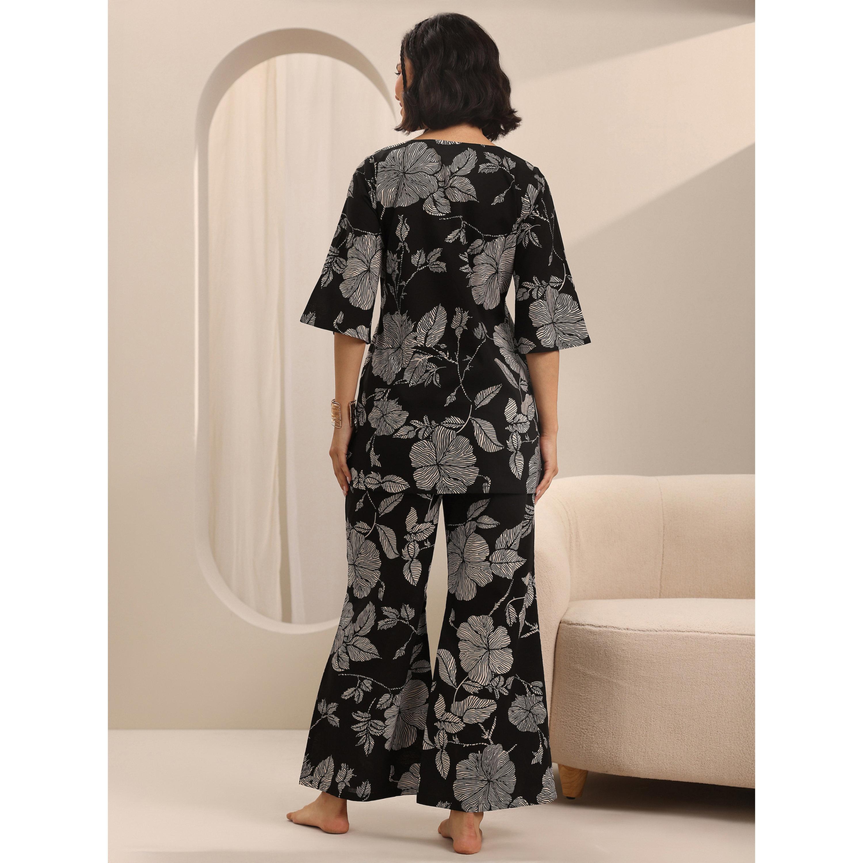 Libas X Styli Black Printed Cotton Pyjama Set-women-clothing-nightwear-pyjamas-longsets-image-4