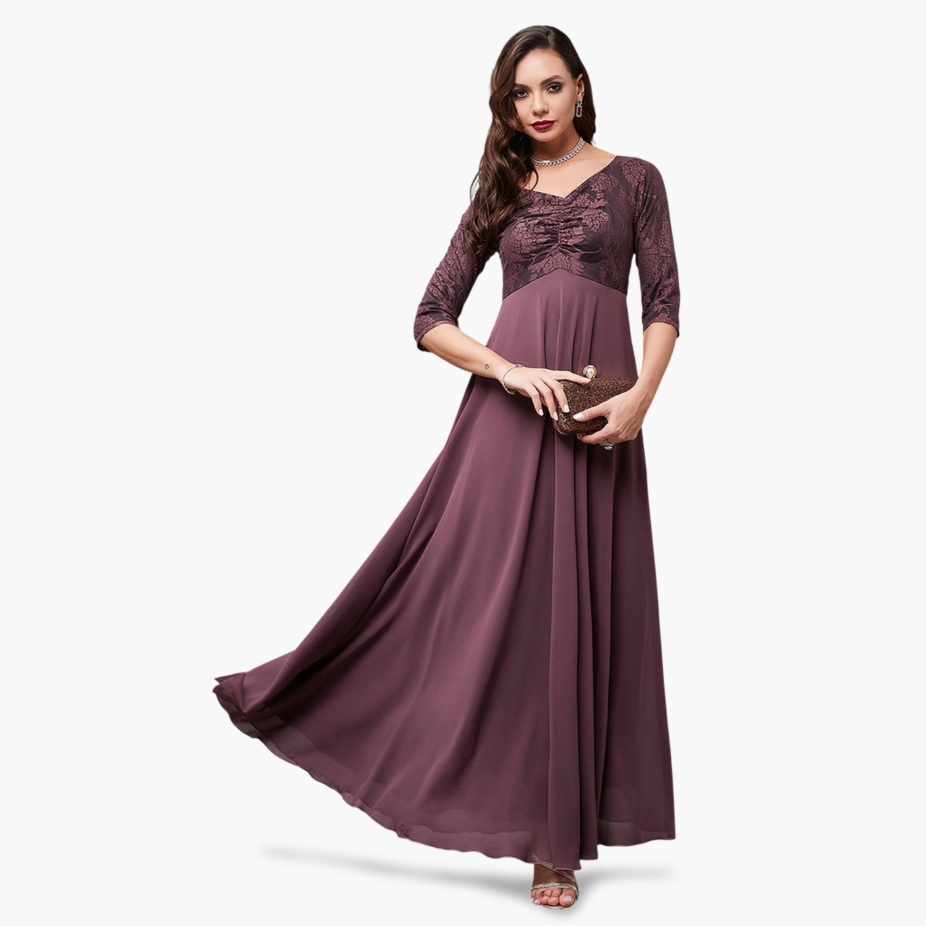 فستان طويل بأكمام 3/4 وتفاصيل دانتيل-women-clothing-dresses-image-1