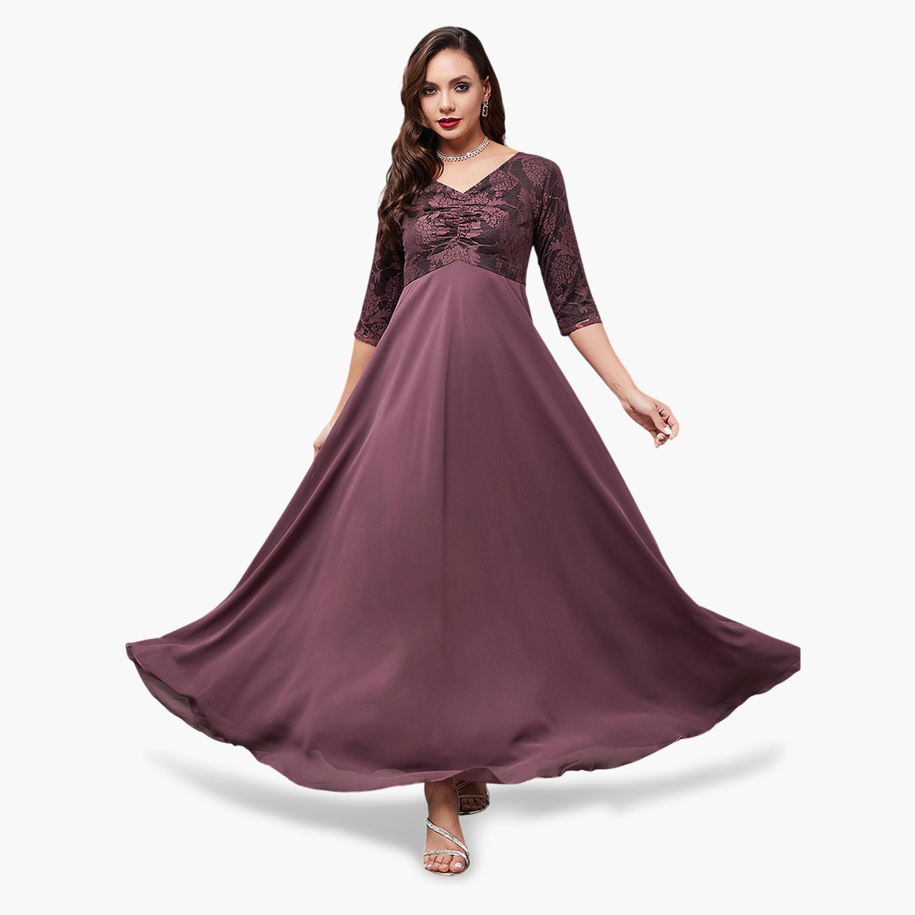 فستان طويل بأكمام 3/4 وتفاصيل دانتيل-women-clothing-dresses-image-5
