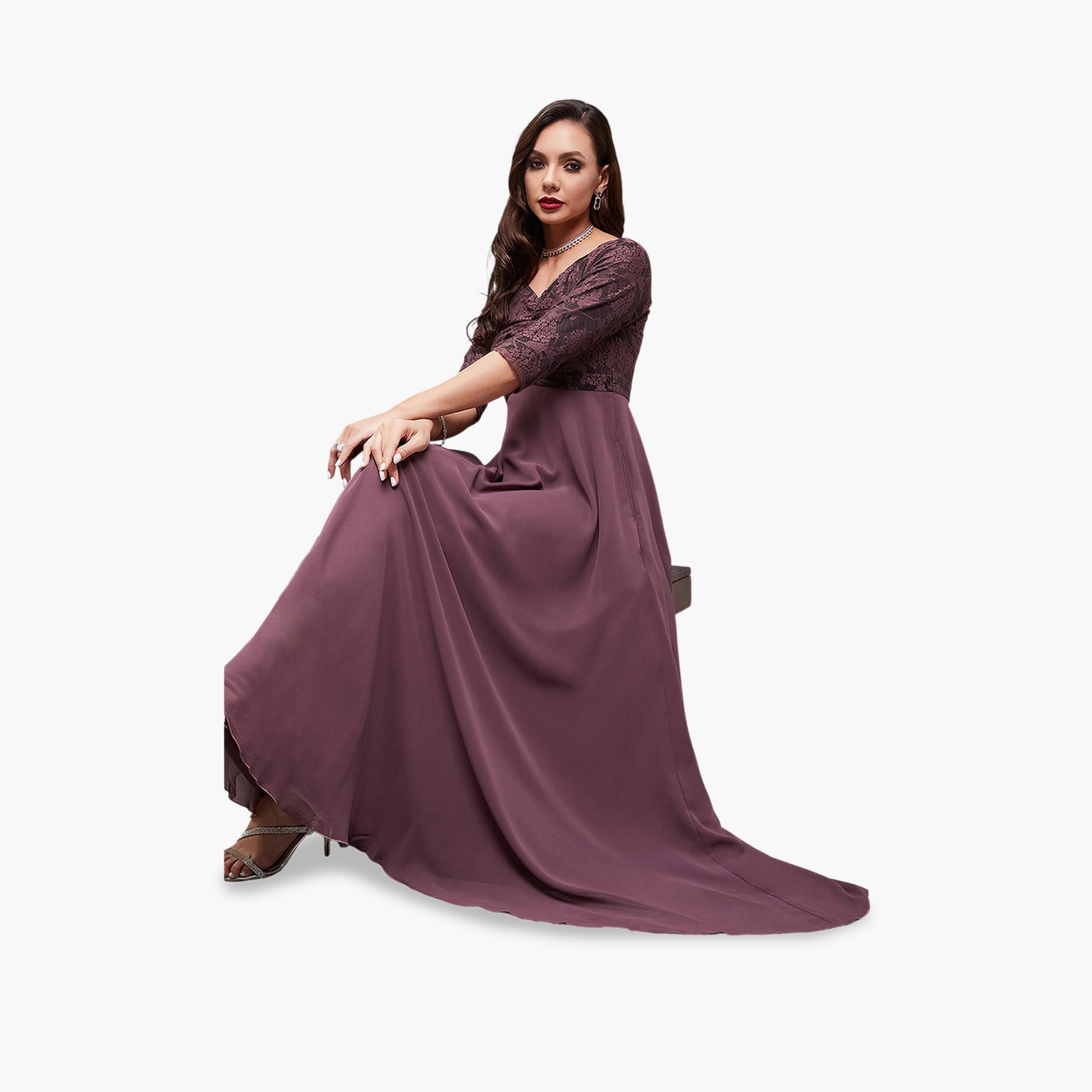 فستان طويل بأكمام 3/4 وتفاصيل دانتيل-women-clothing-dresses-image-6