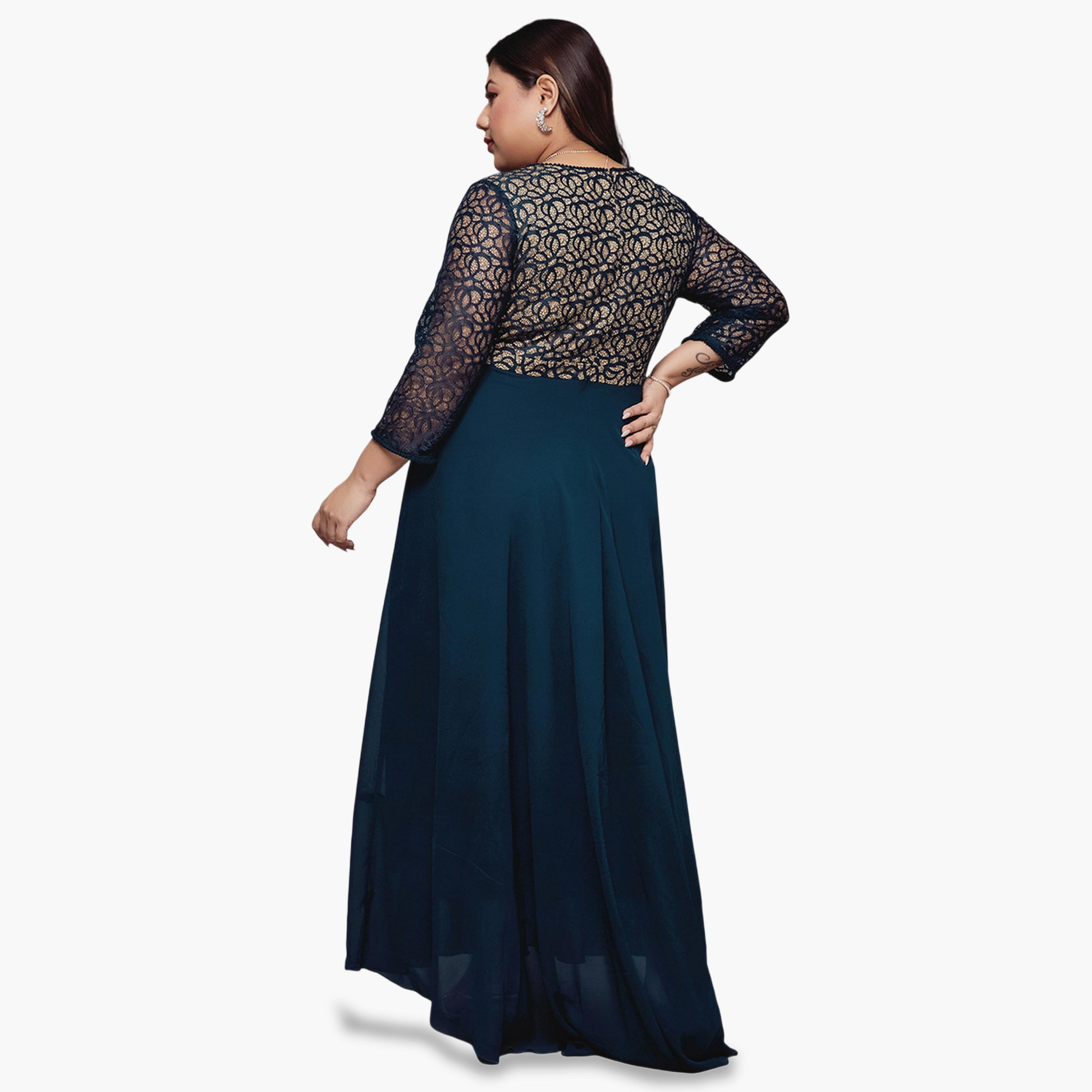 Miss Chase X Styli Plus Size Lace Insert Maxi Dress with Tie-Belt-women-clothing-dresses-image-4