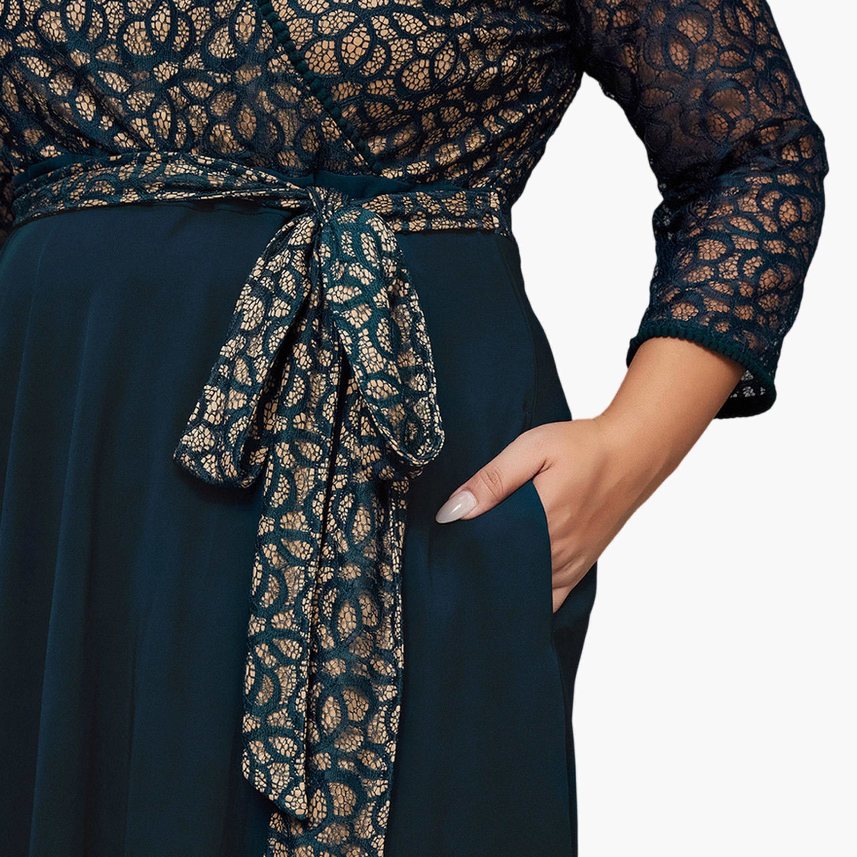 Miss Chase X Styli Plus Size Lace Insert Maxi Dress with Tie-Belt-women-clothing-dresses-image-6