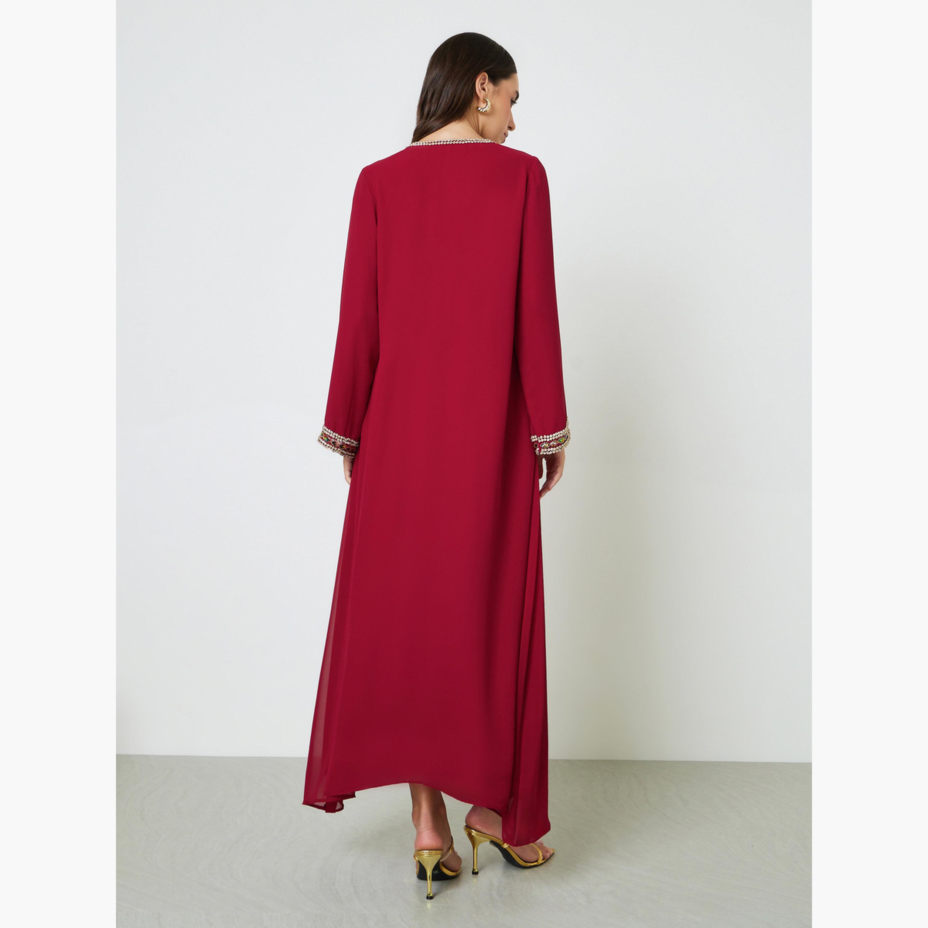جلابية مزخرفة بأكمام طويلة-women-arabicclothing-jalabiyas-image-4