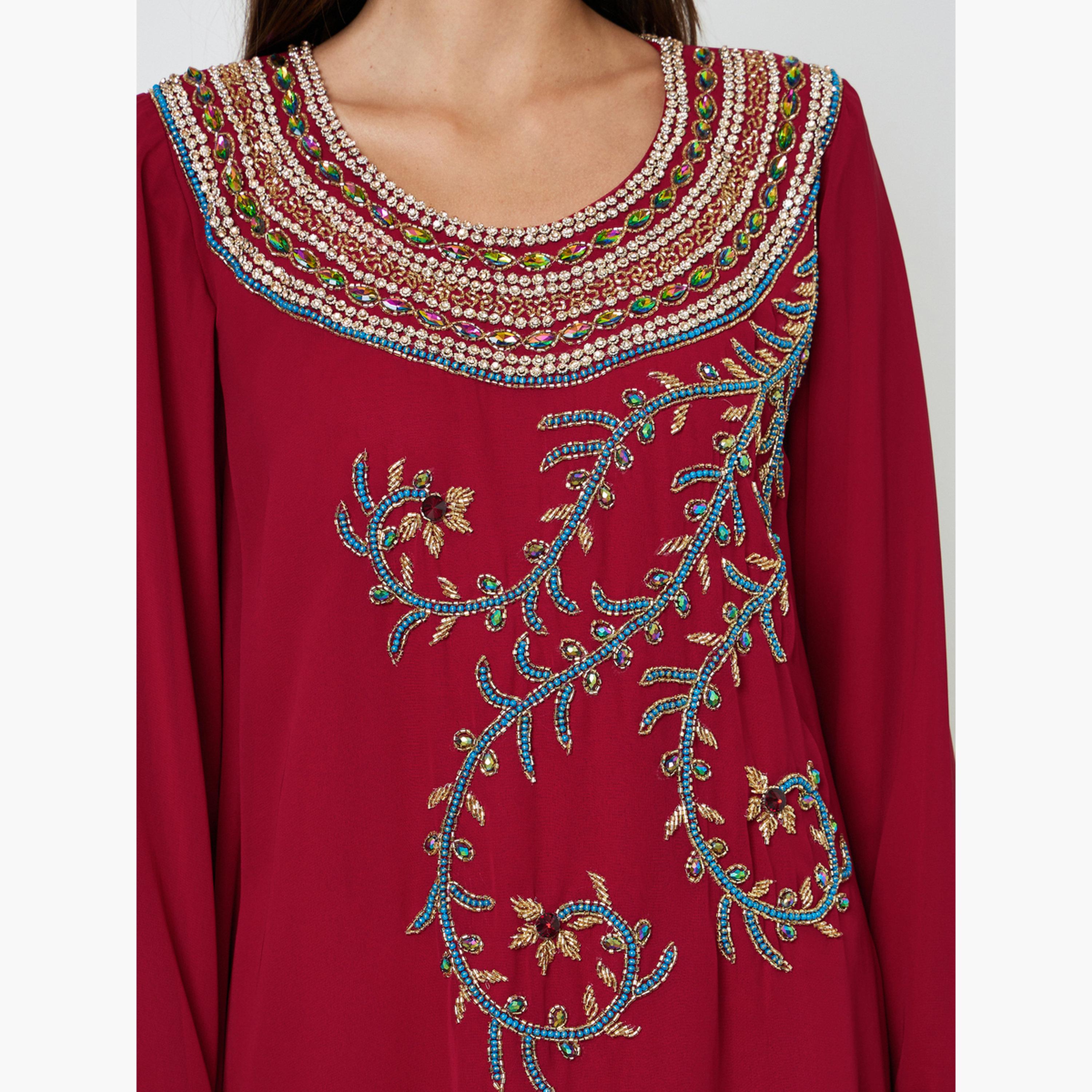جلابية مزخرفة بأكمام طويلة-women-arabicclothing-jalabiyas-image-5