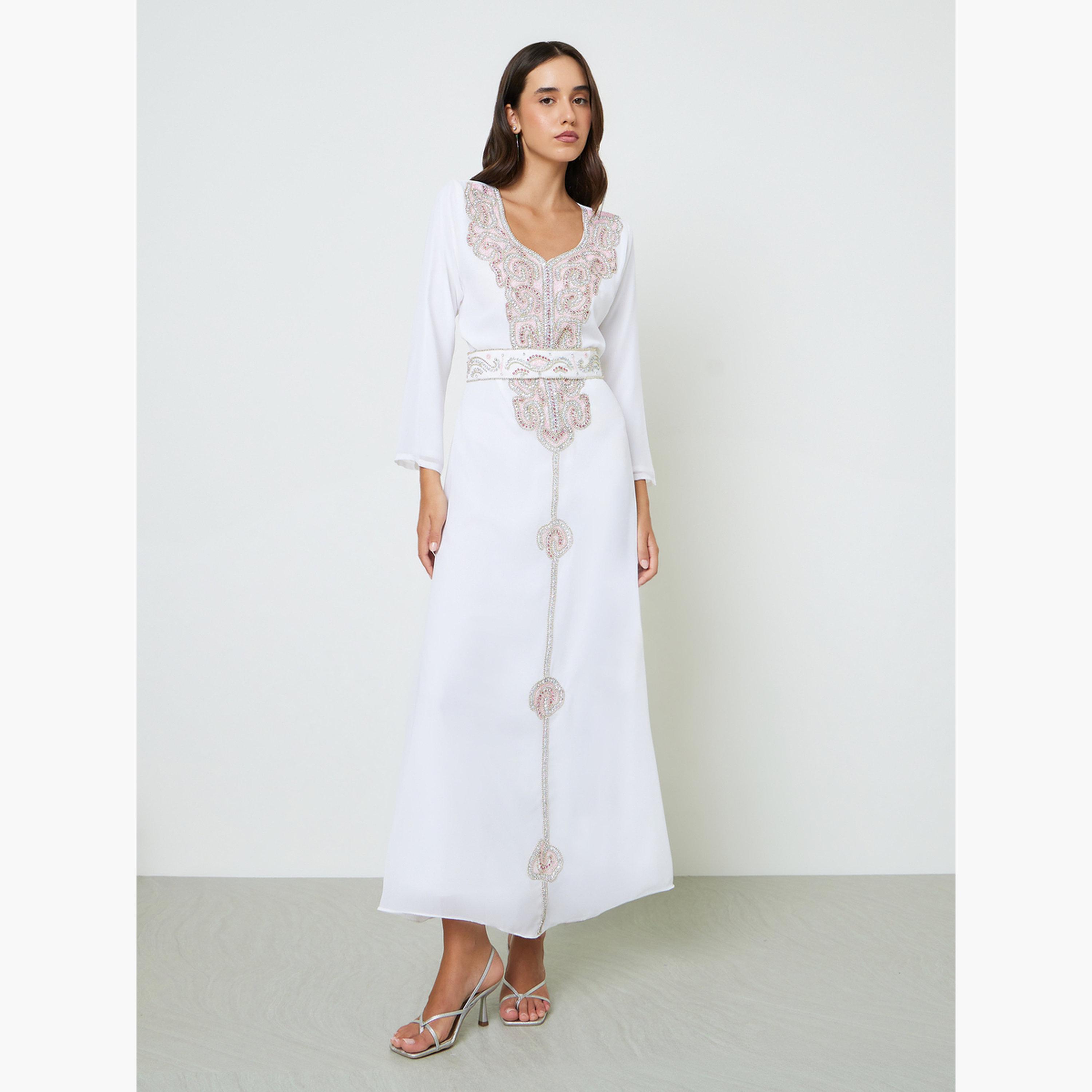 Maxim Creation X Styli Pink Embellished Tie-Up Jalabiya Set-women-arabicclothing-sets-image-2